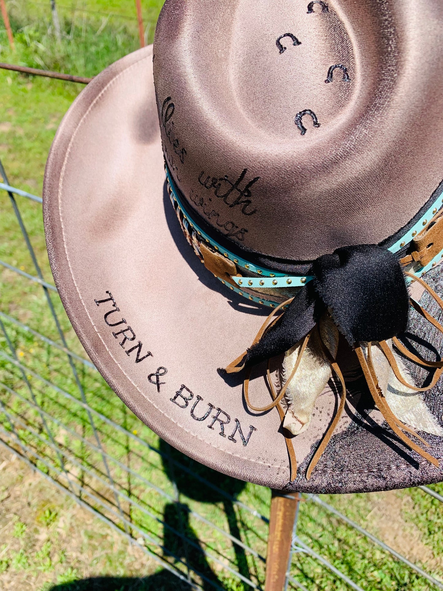 Hand Burned Cowboy Hat "One Horsepower" Design