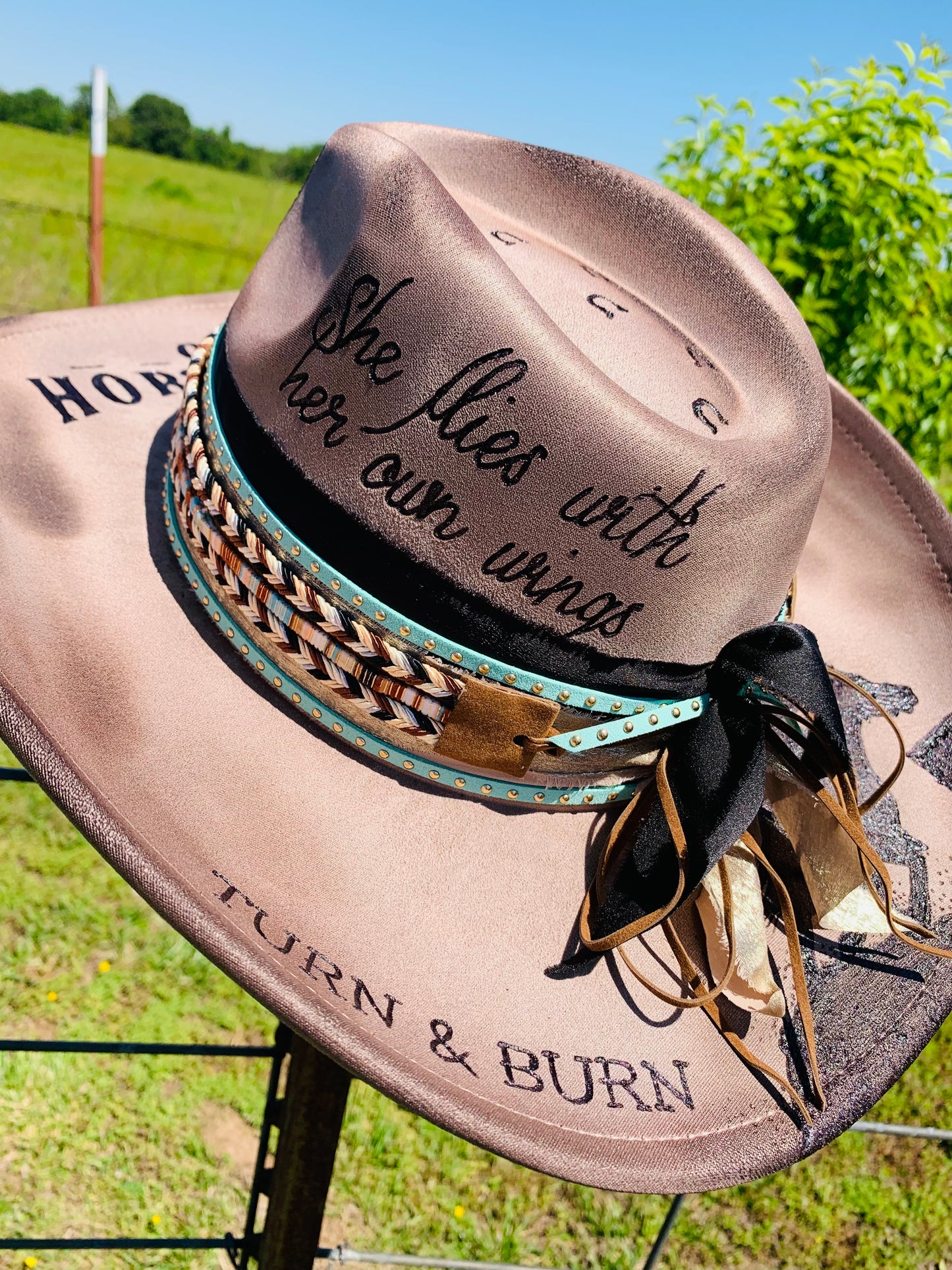 Hand Burned Cowboy Hat "One Horsepower" Design
