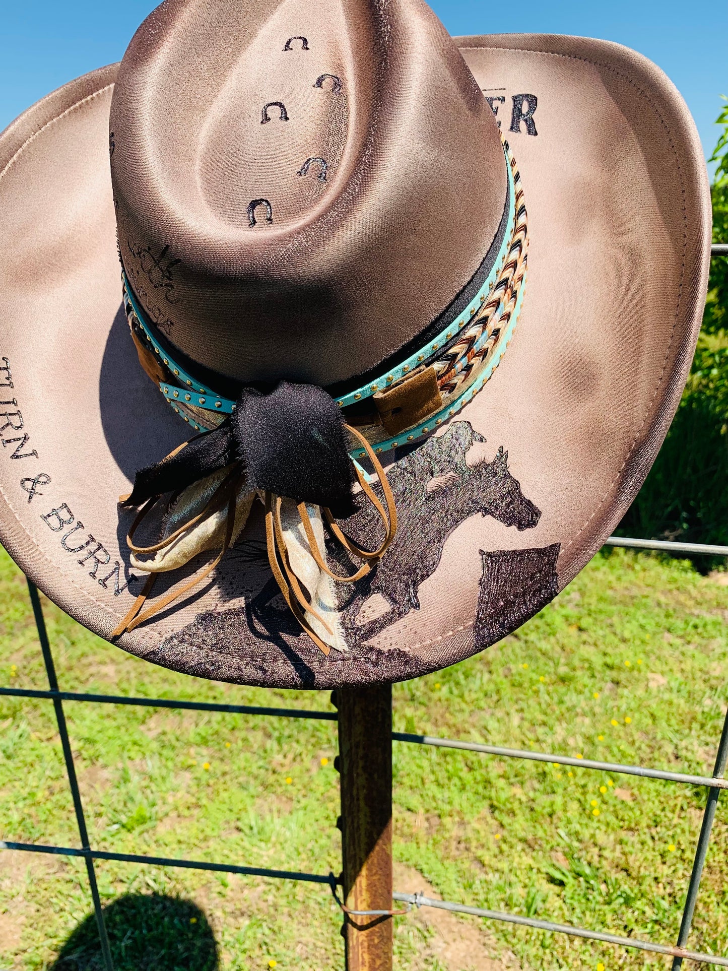Hand Burned Cowboy Hat "One Horsepower" Design