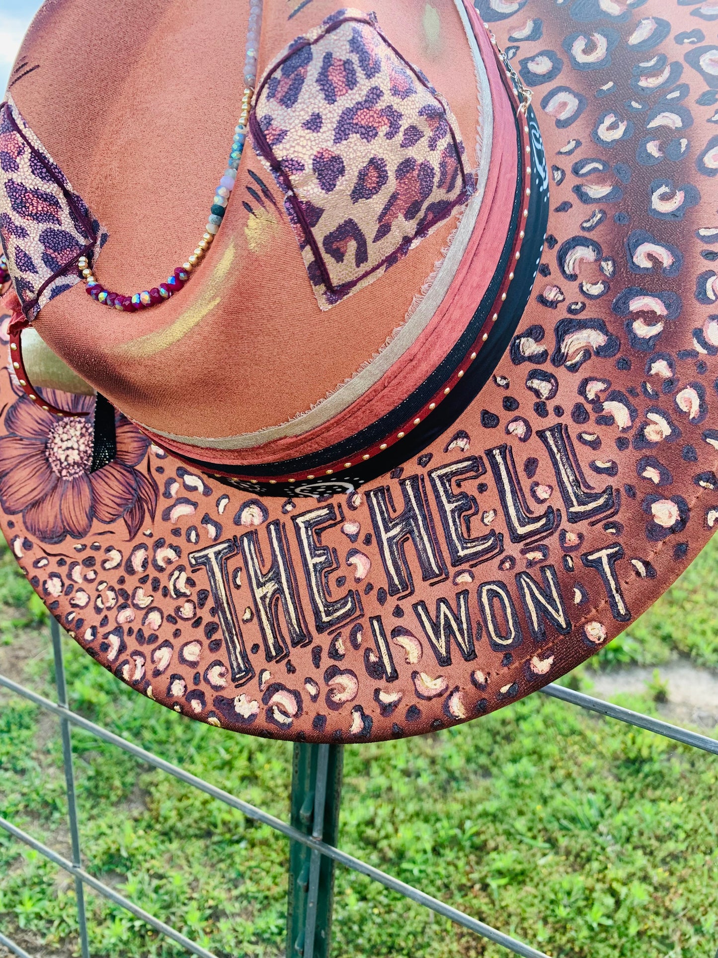 Hand Burned Rancher Hat "THE HELL I WON'T" Design