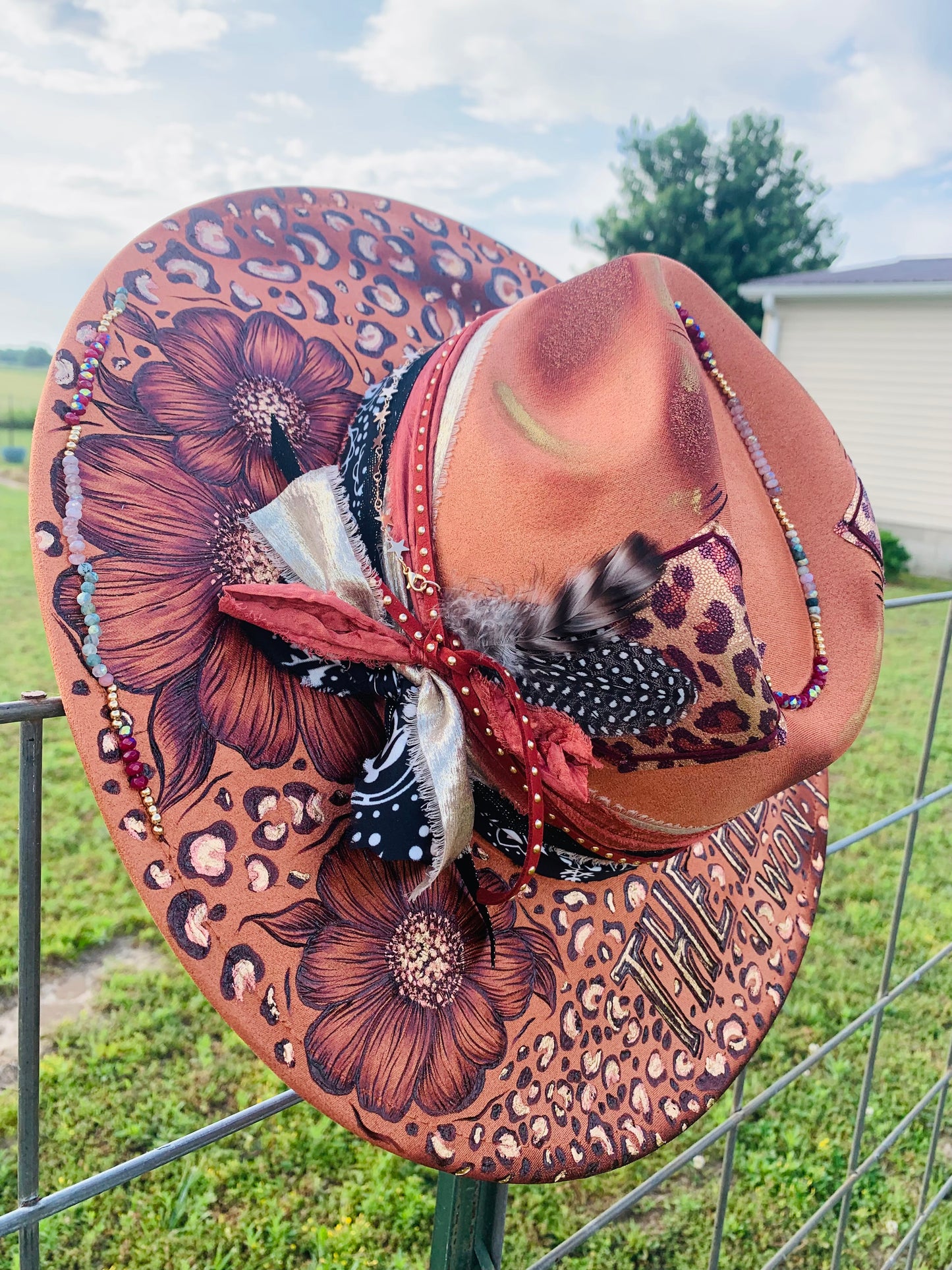 Hand Burned Rancher Hat "THE HELL I WON'T" Design
