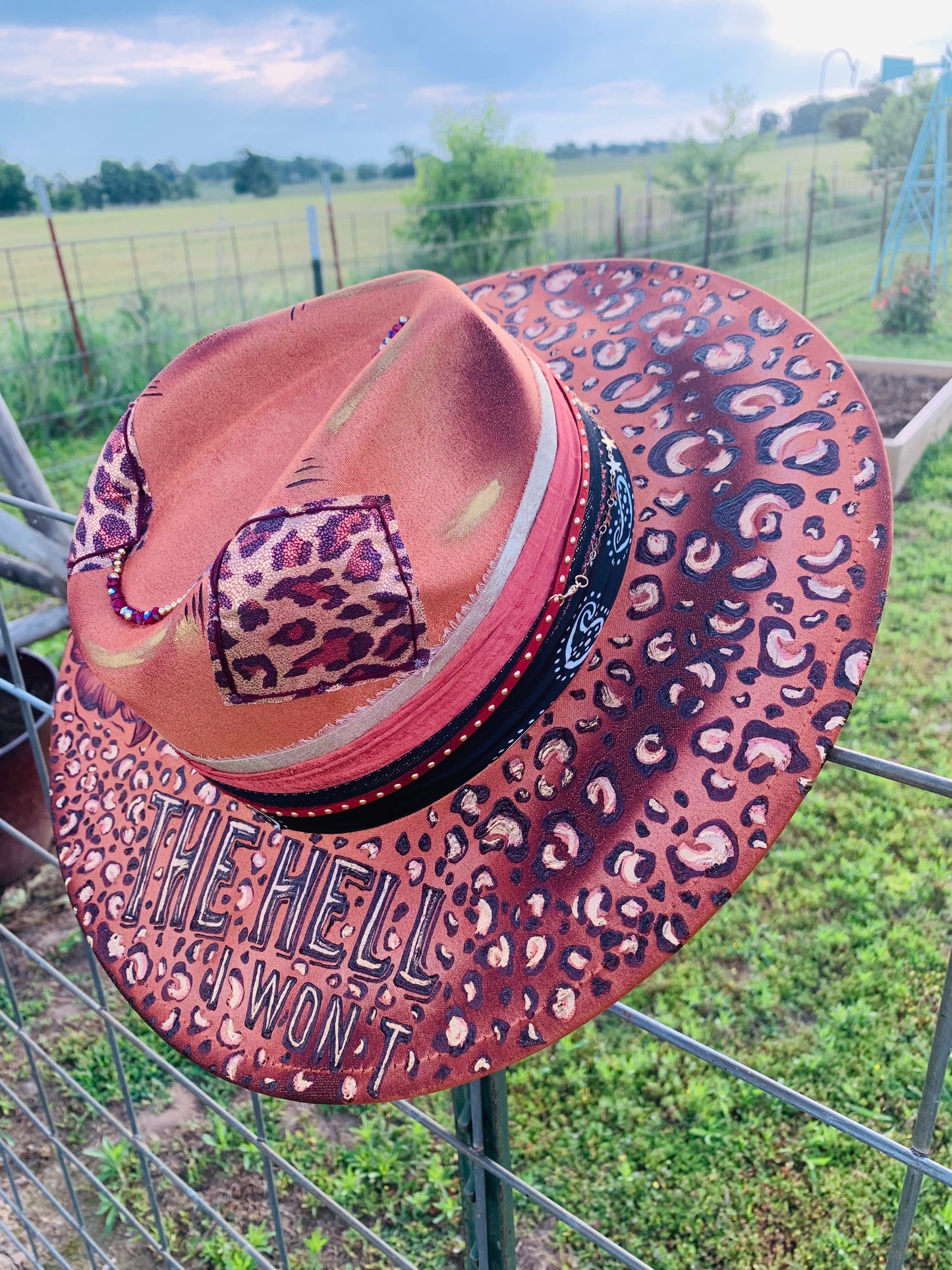 Hand Burned Rancher Hat "THE HELL I WON'T" Design