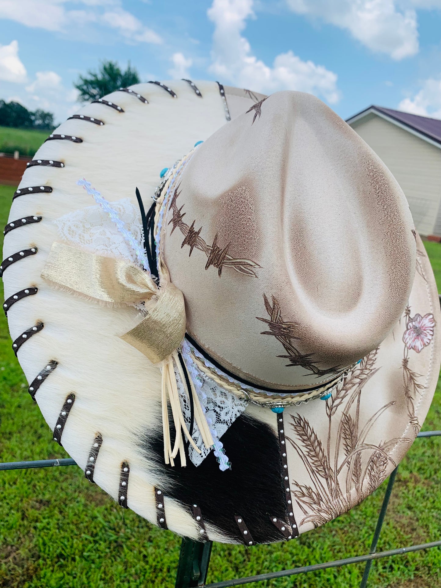 Hand Burned Rancher Hat "Butterfly Kisses" Design