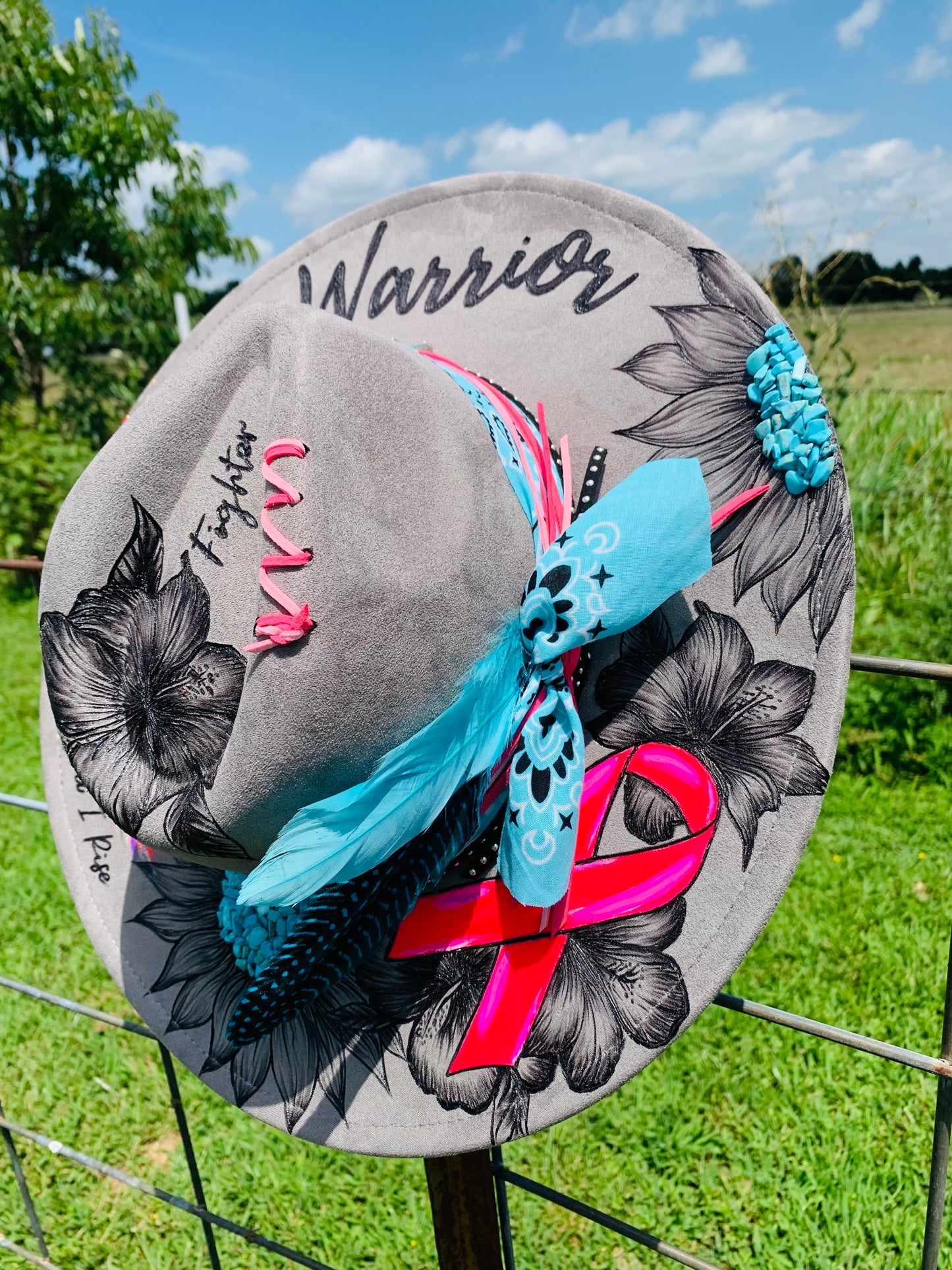 Hand Burned Rancher Hat "Cancer Survivor" Design