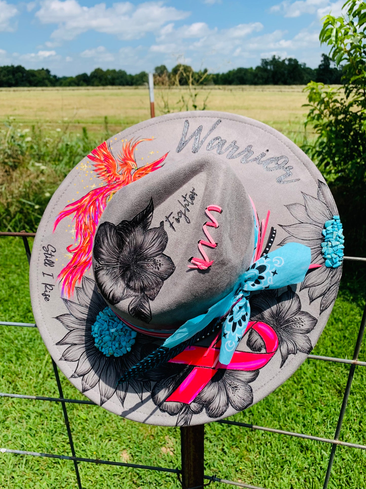 Hand Burned Rancher Hat "Cancer Survivor" Design