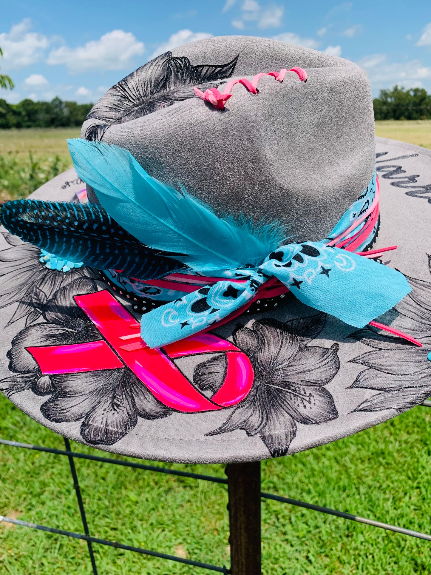 Hand Burned Rancher Hat "Cancer Survivor" Design