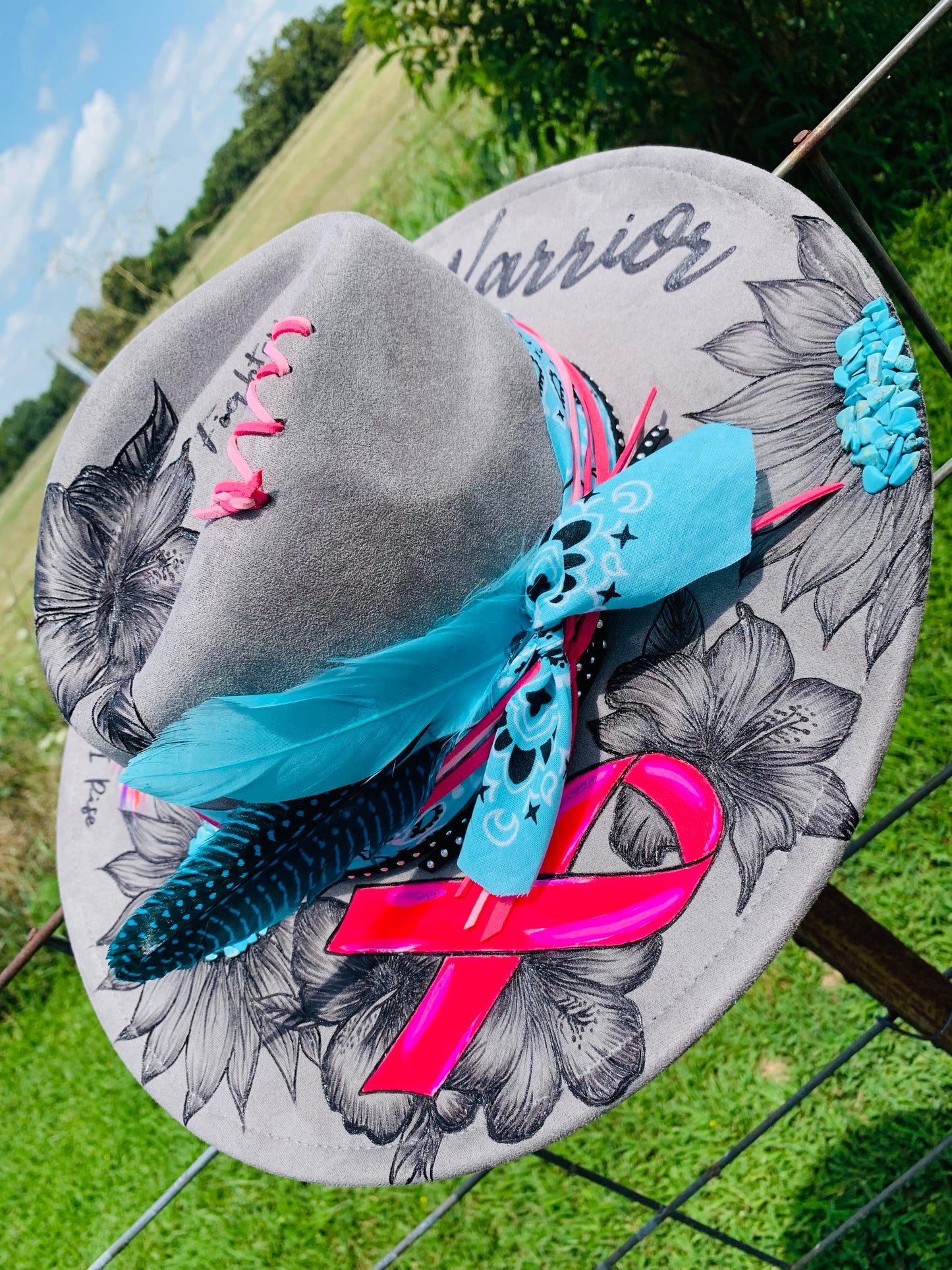 Hand Burned Rancher Hat "Cancer Survivor" Design