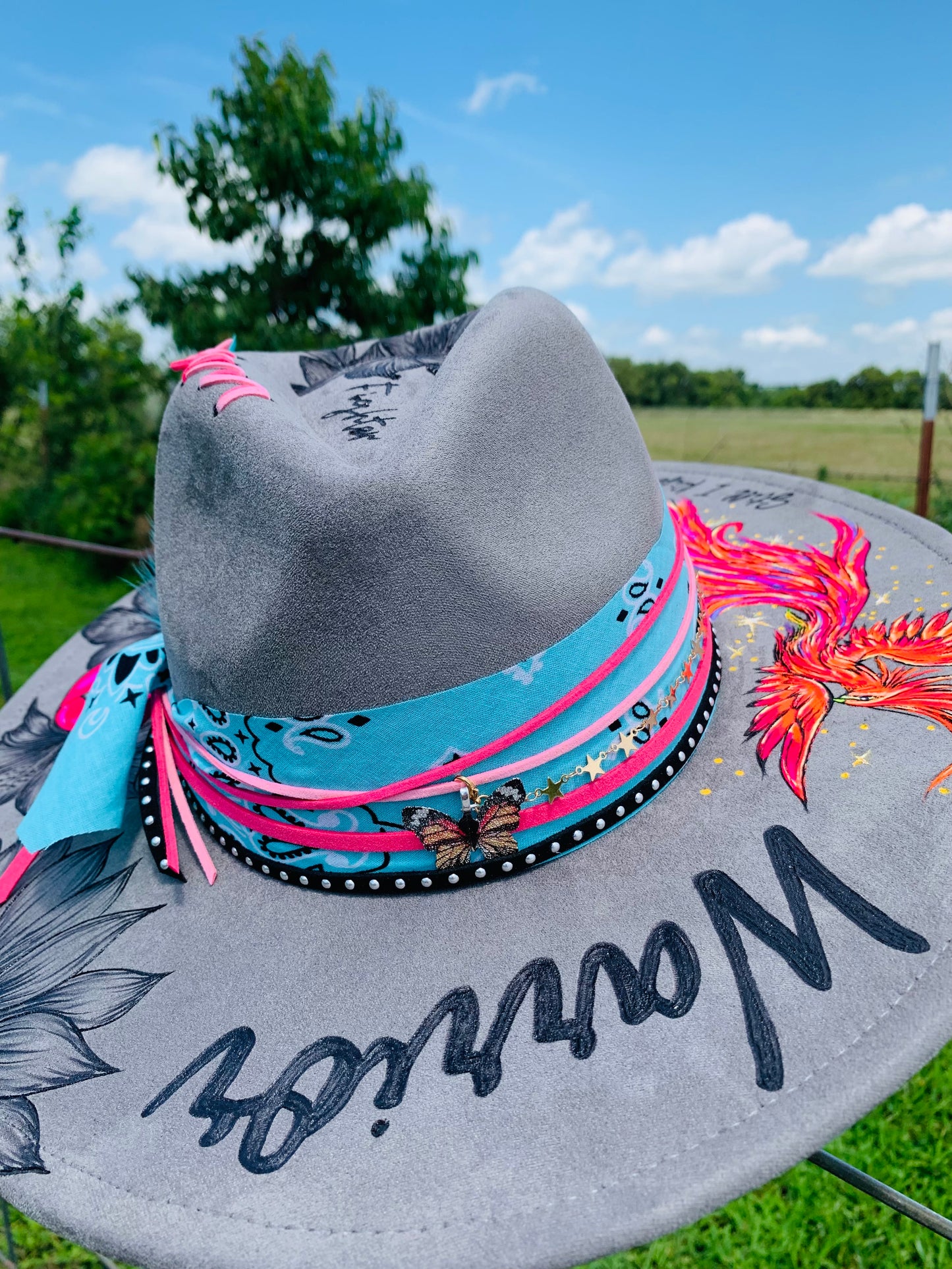 Hand Burned Rancher Hat "Cancer Survivor" Design