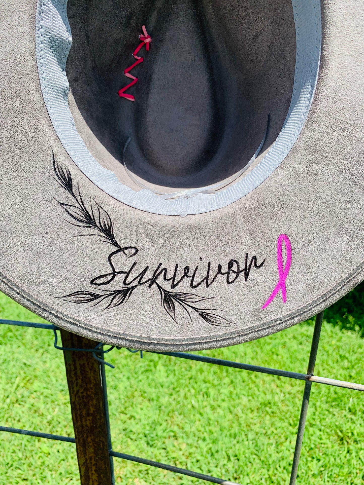 Hand Burned Rancher Hat "Cancer Survivor" Design