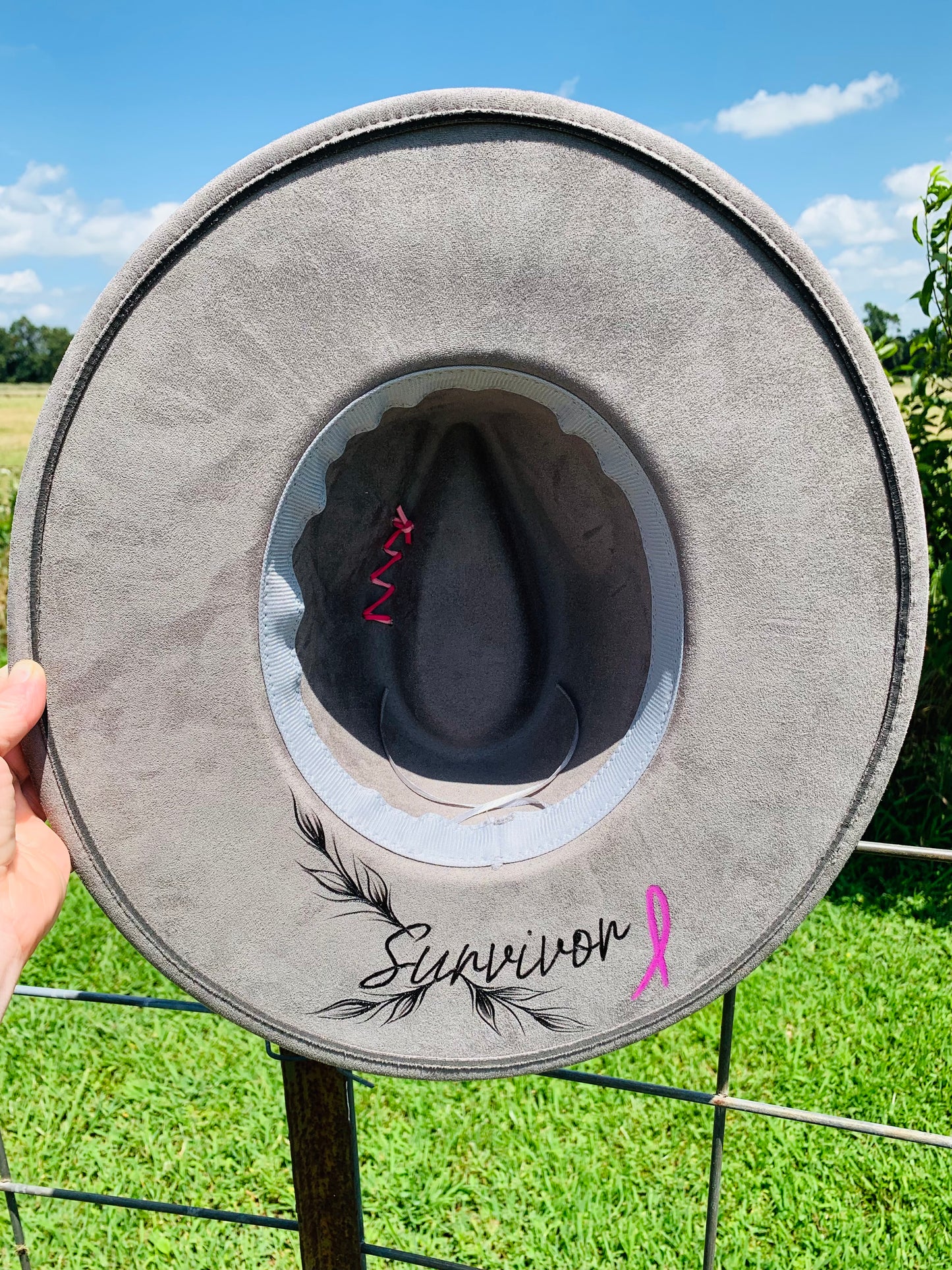 Hand Burned Rancher Hat "Cancer Survivor" Design
