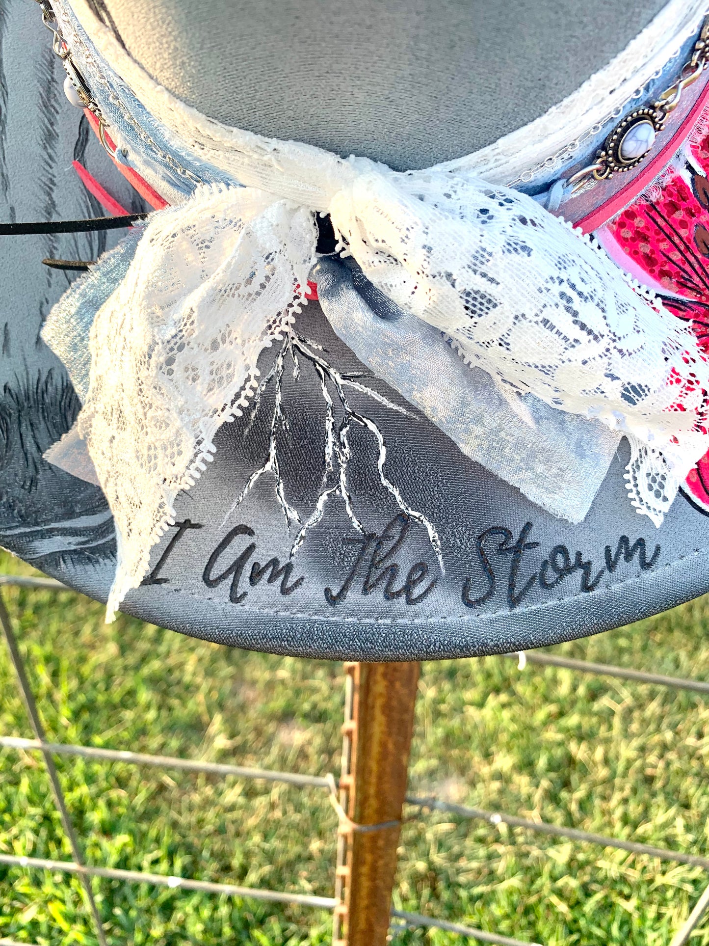 Hand Burned Rancher Hat "I Am The Storm" Design