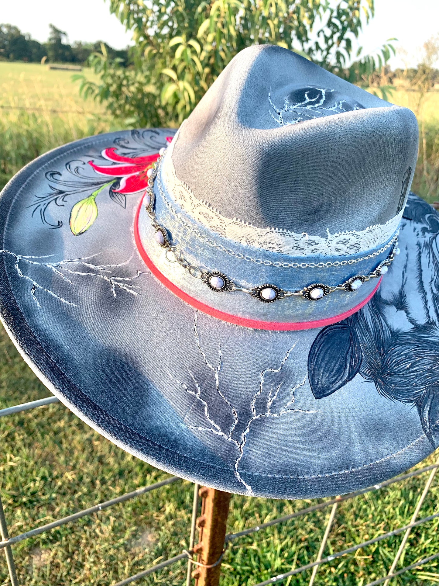 Hand Burned Rancher Hat "I Am The Storm" Design