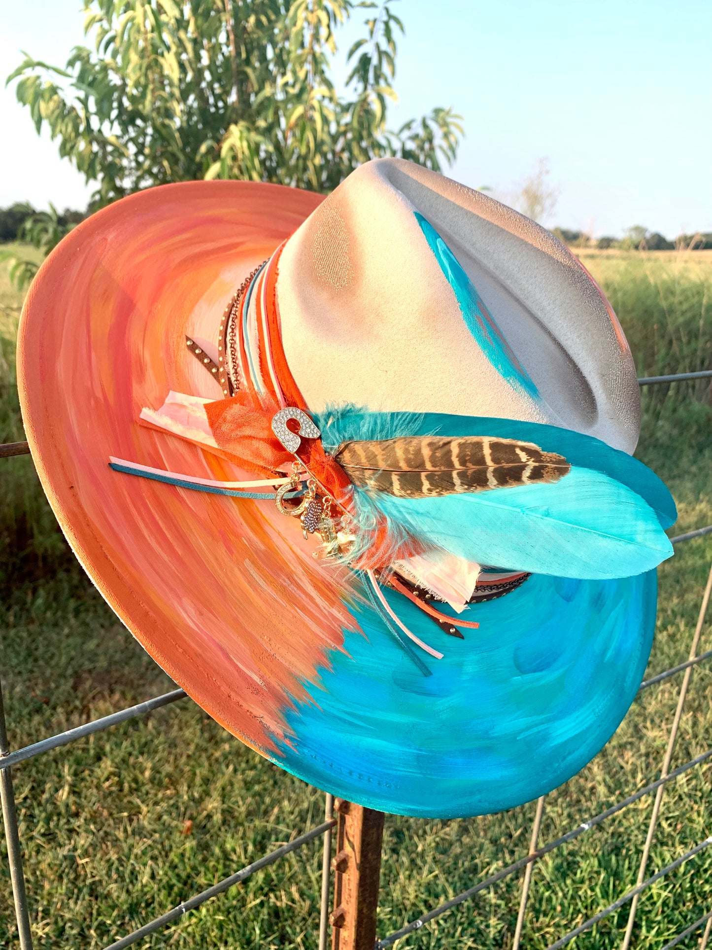 Hand Burned Rancher Hat "Sunsets & Blue Waters" Design