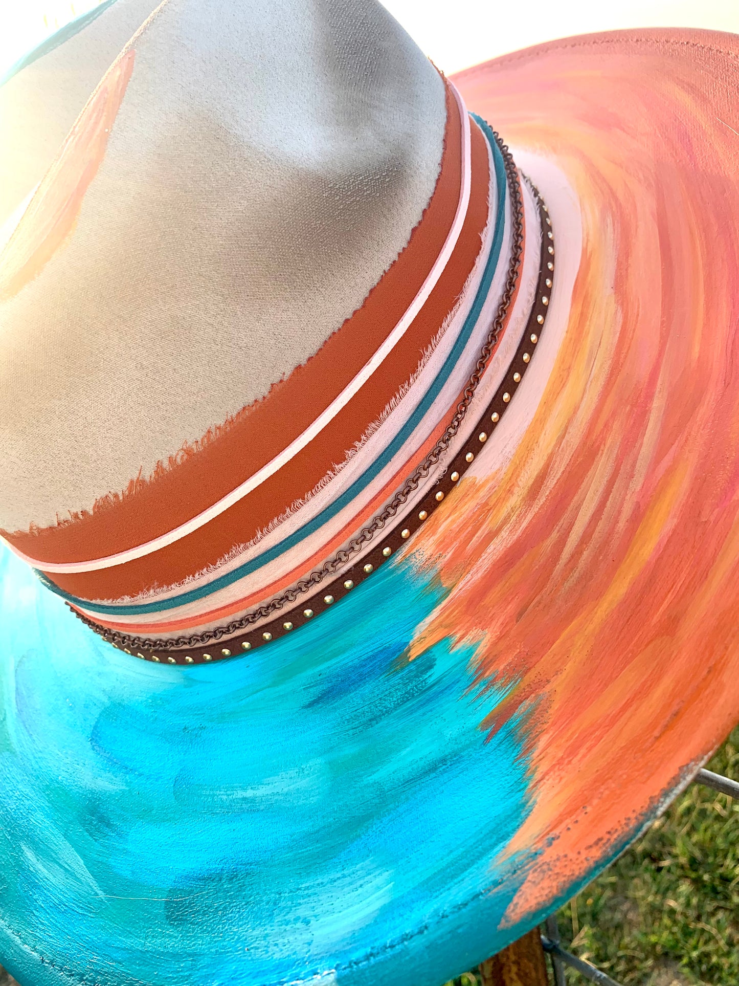 Hand Burned Rancher Hat "Sunsets & Blue Waters" Design
