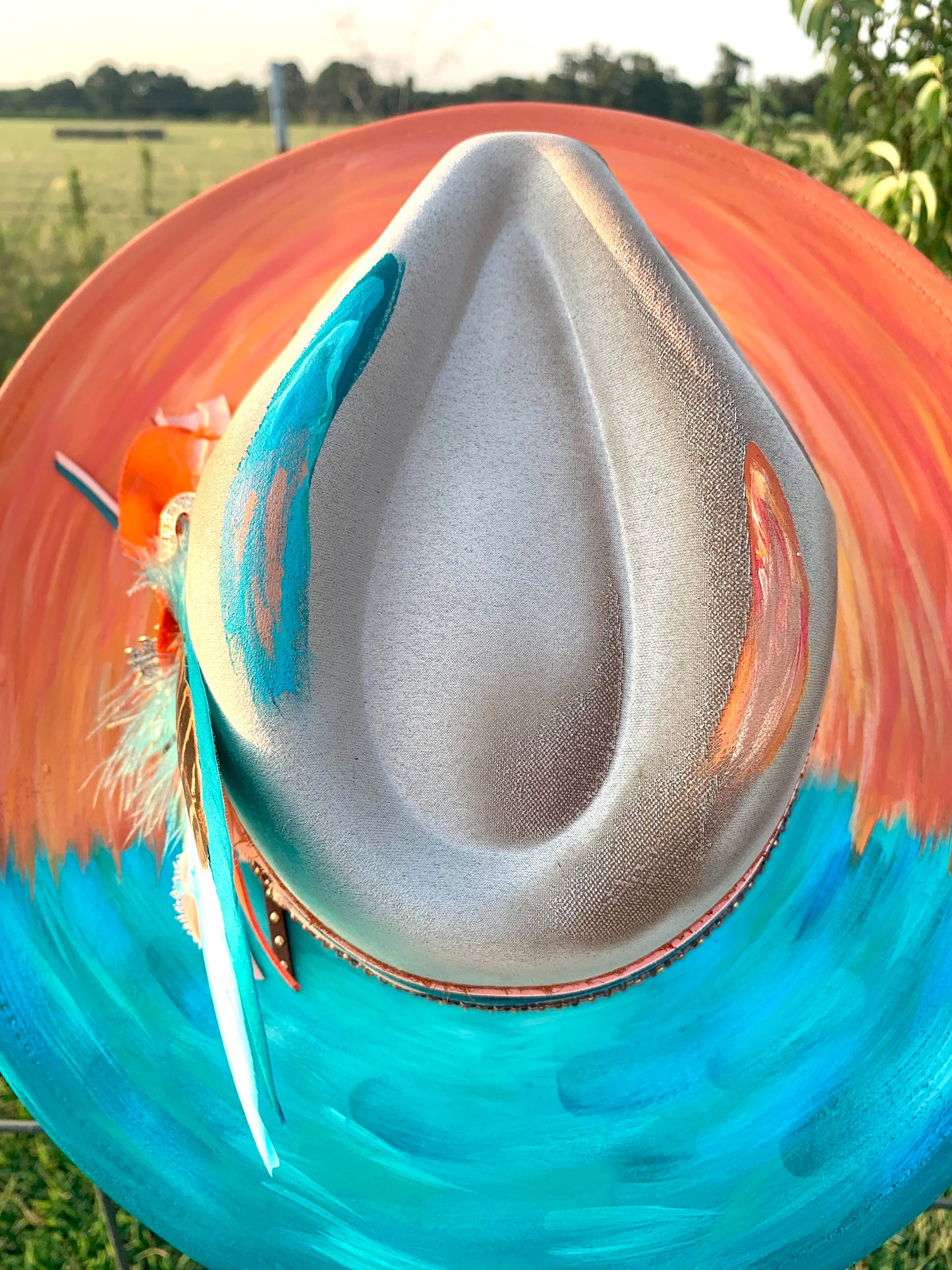 Hand Burned Rancher Hat "Sunsets & Blue Waters" Design