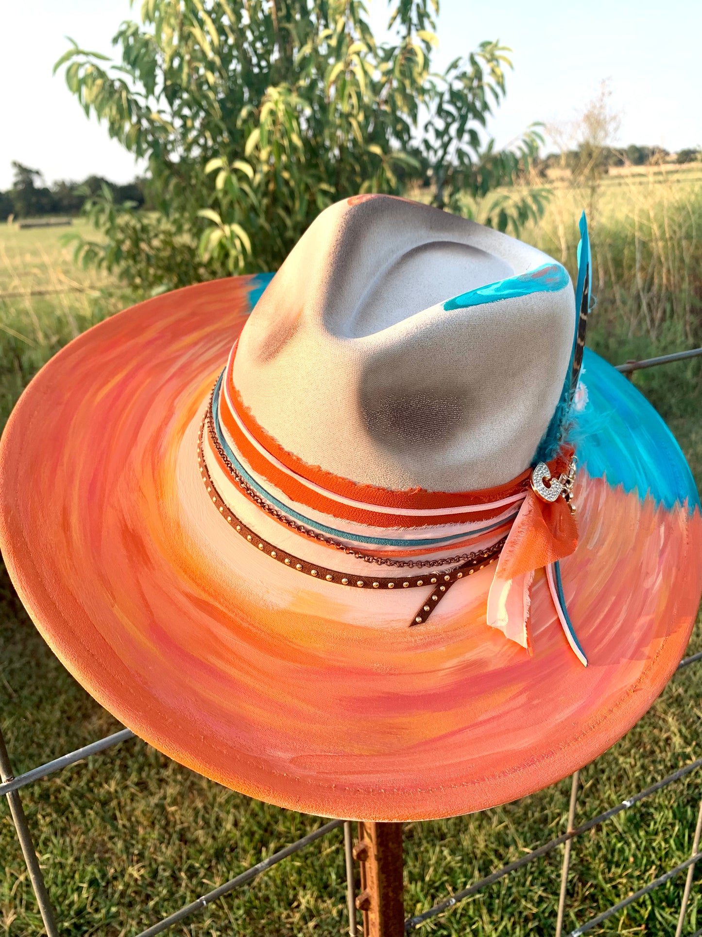 Hand Burned Rancher Hat "Sunsets & Blue Waters" Design