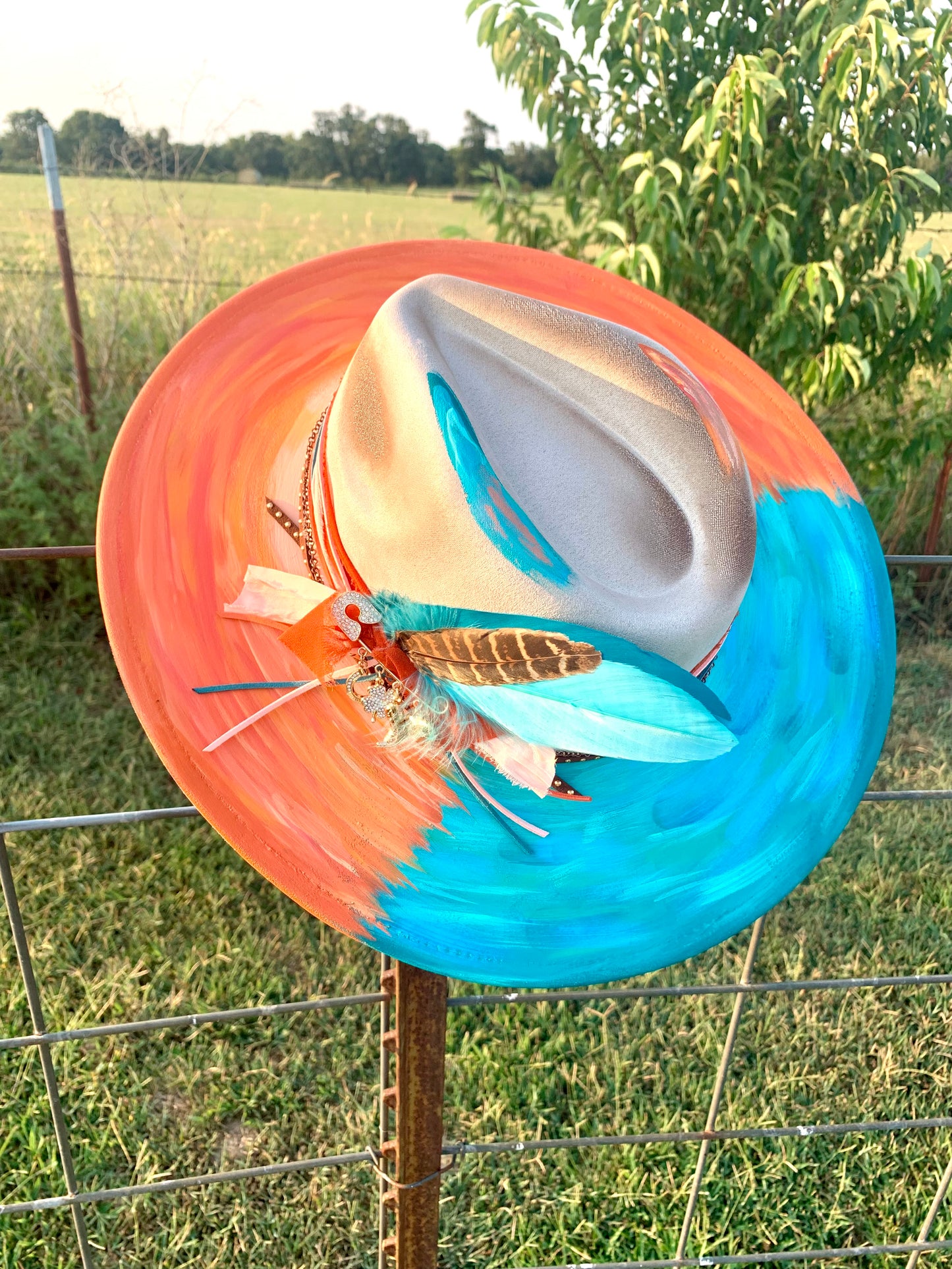 Hand Burned Rancher Hat "Sunsets & Blue Waters" Design
