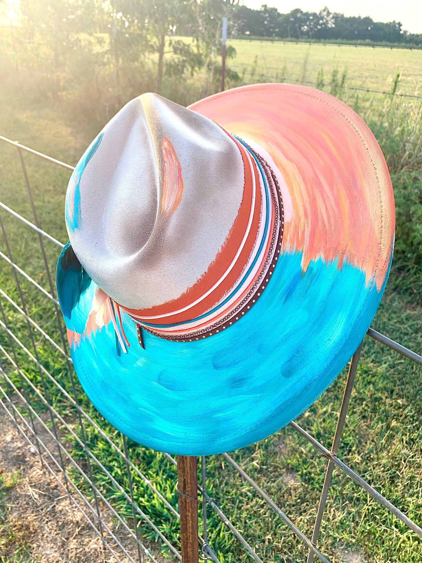 Hand Burned Rancher Hat "Sunsets & Blue Waters" Design