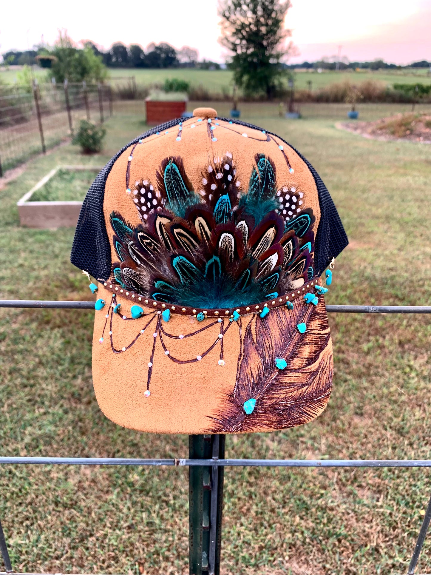 Hand Burned Two-Toned Vegan Suede Trucker Hat