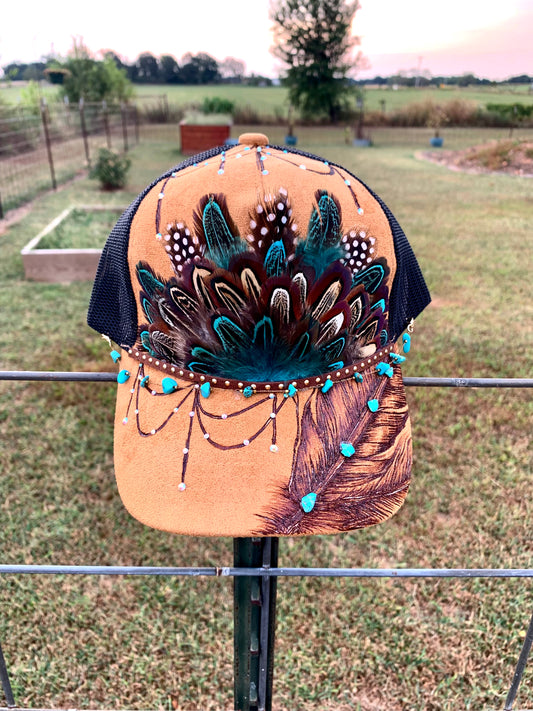 Hand Burned Two-Toned Vegan Suede Trucker Hat