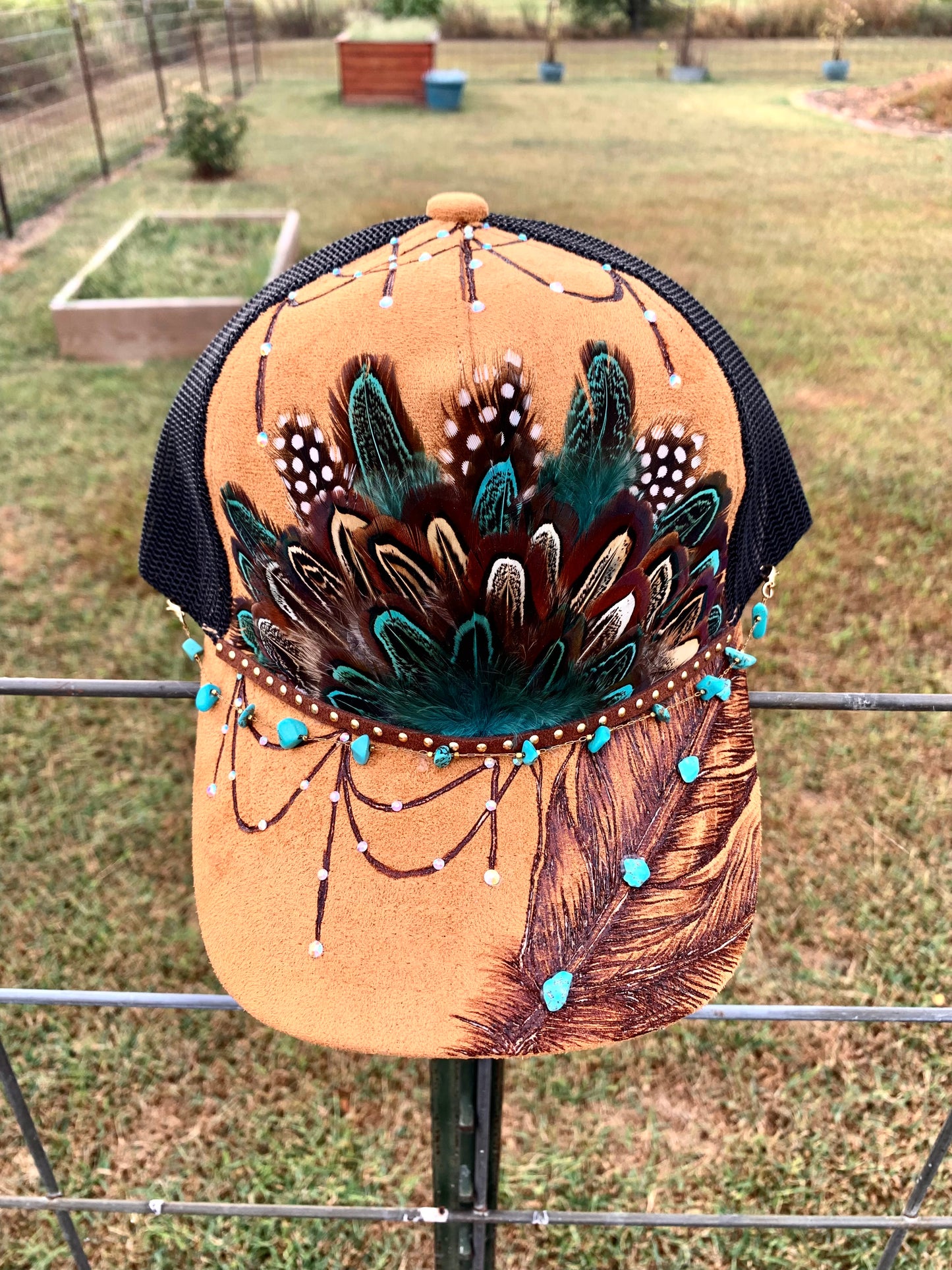 Hand Burned Two-Toned Vegan Suede Trucker Hat