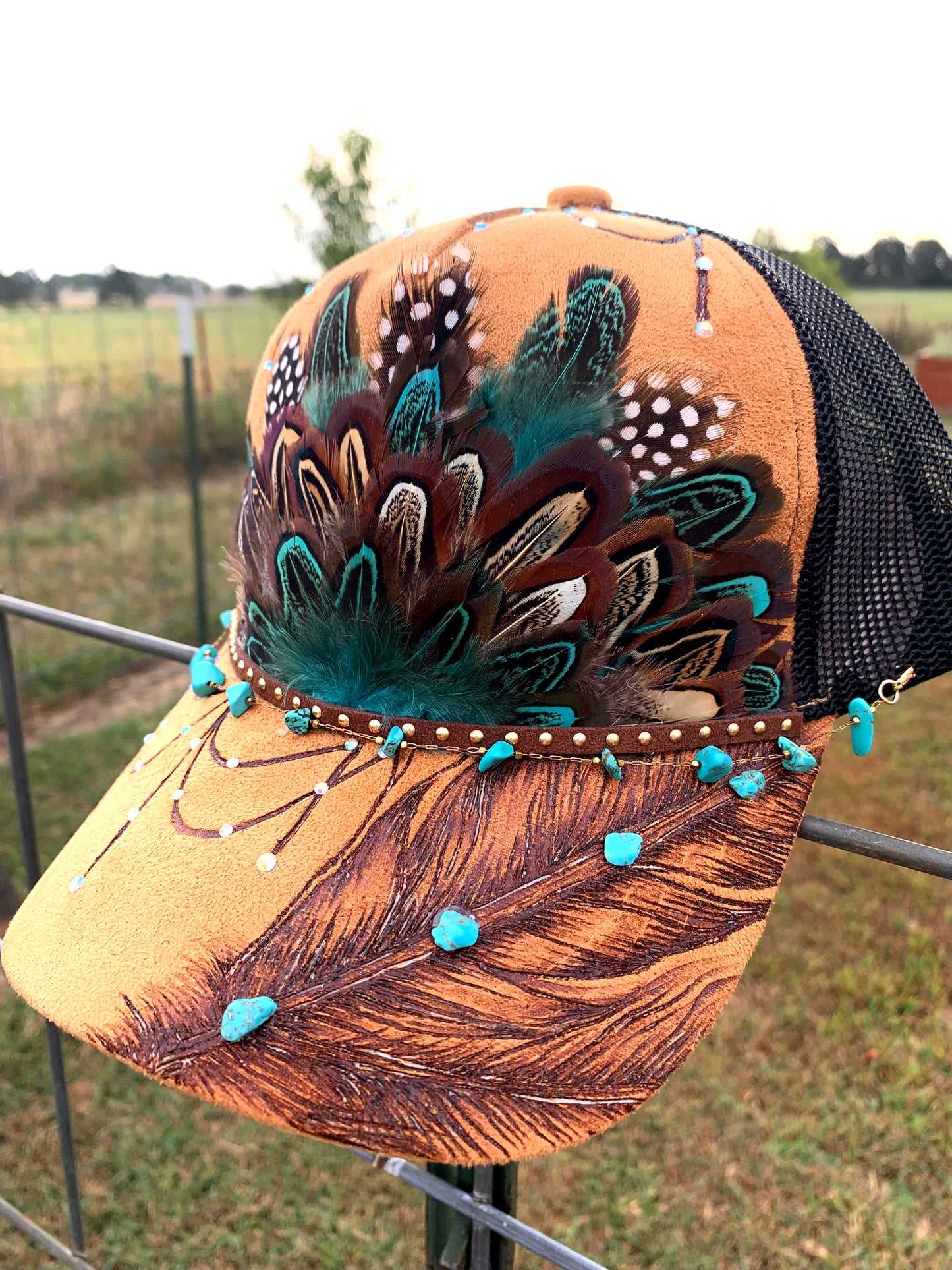 Hand Burned Two-Toned Vegan Suede Trucker Hat