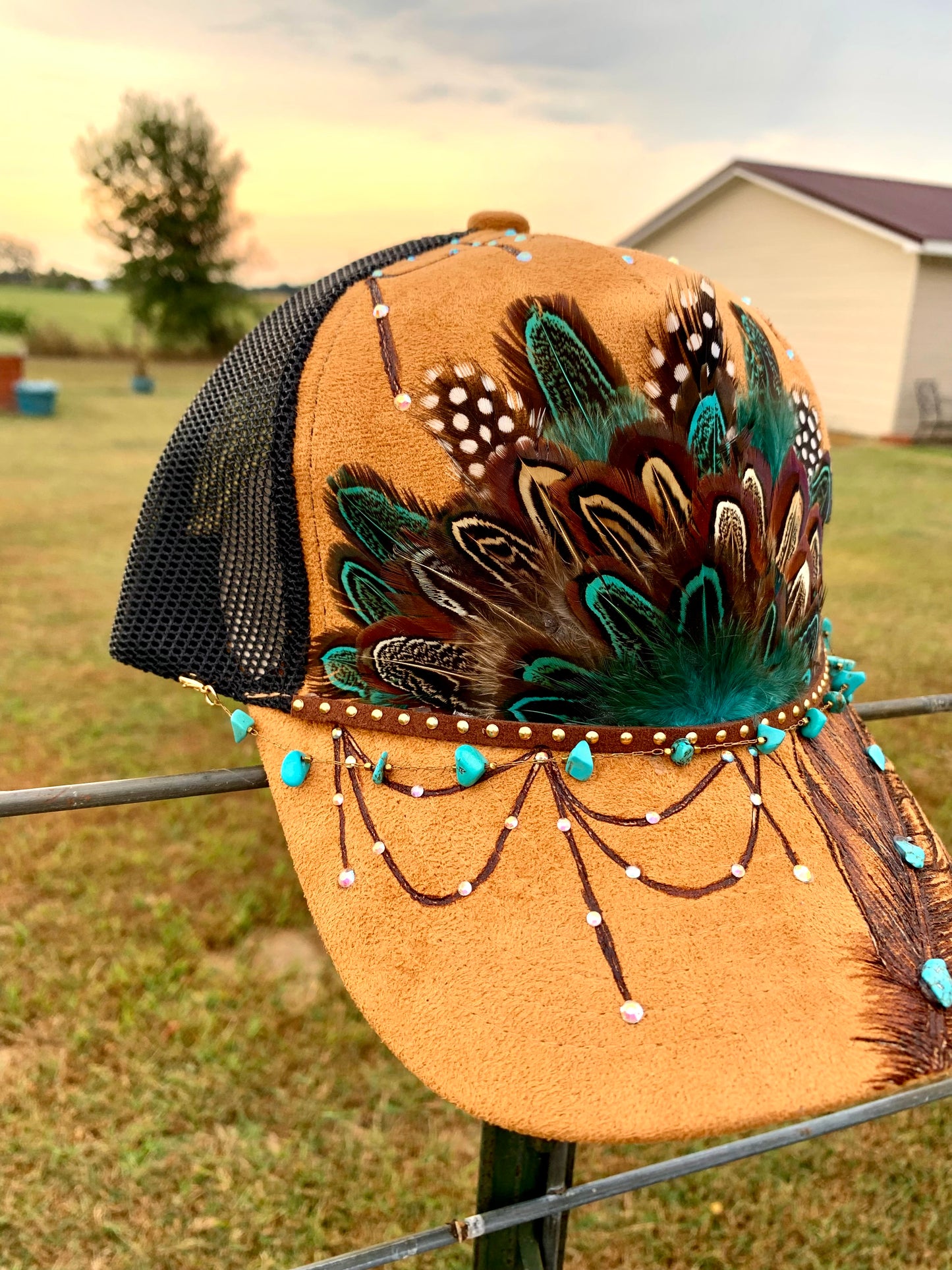 Hand Burned Two-Toned Vegan Suede Trucker Hat