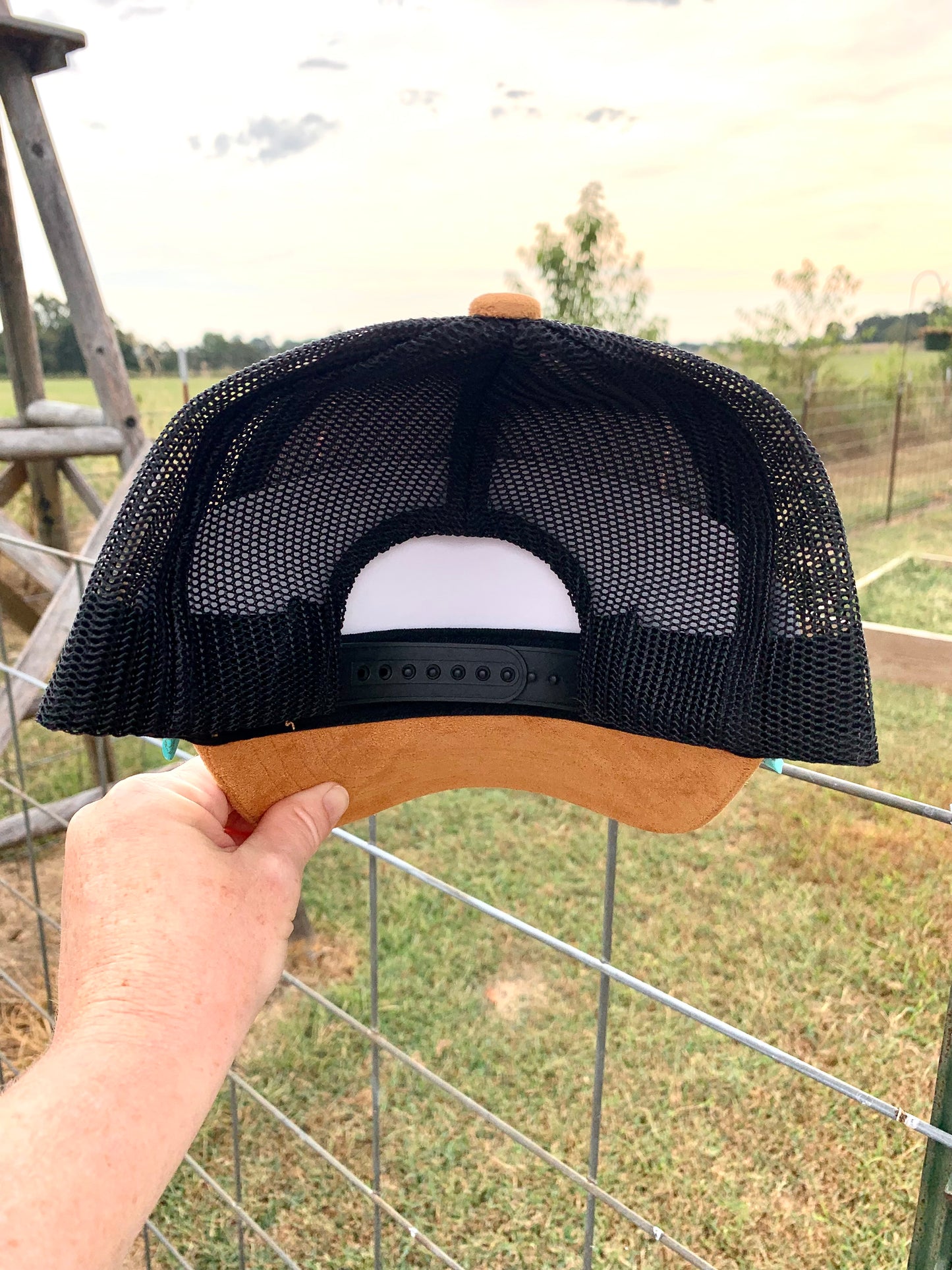 Hand Burned Two-Toned Vegan Suede Trucker Hat
