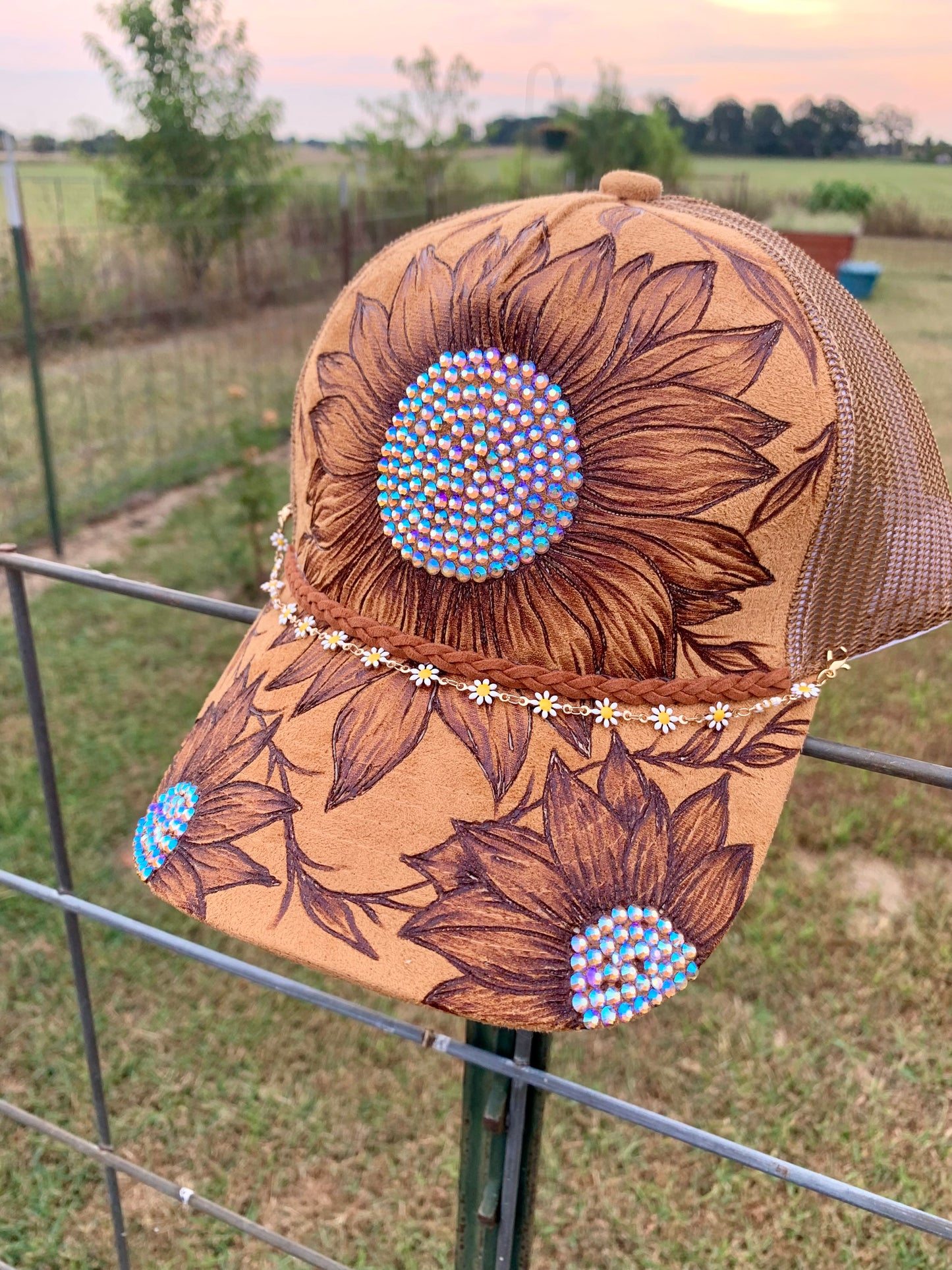 Hand Burned Two-Toned Vegan Suede Trucker Hat