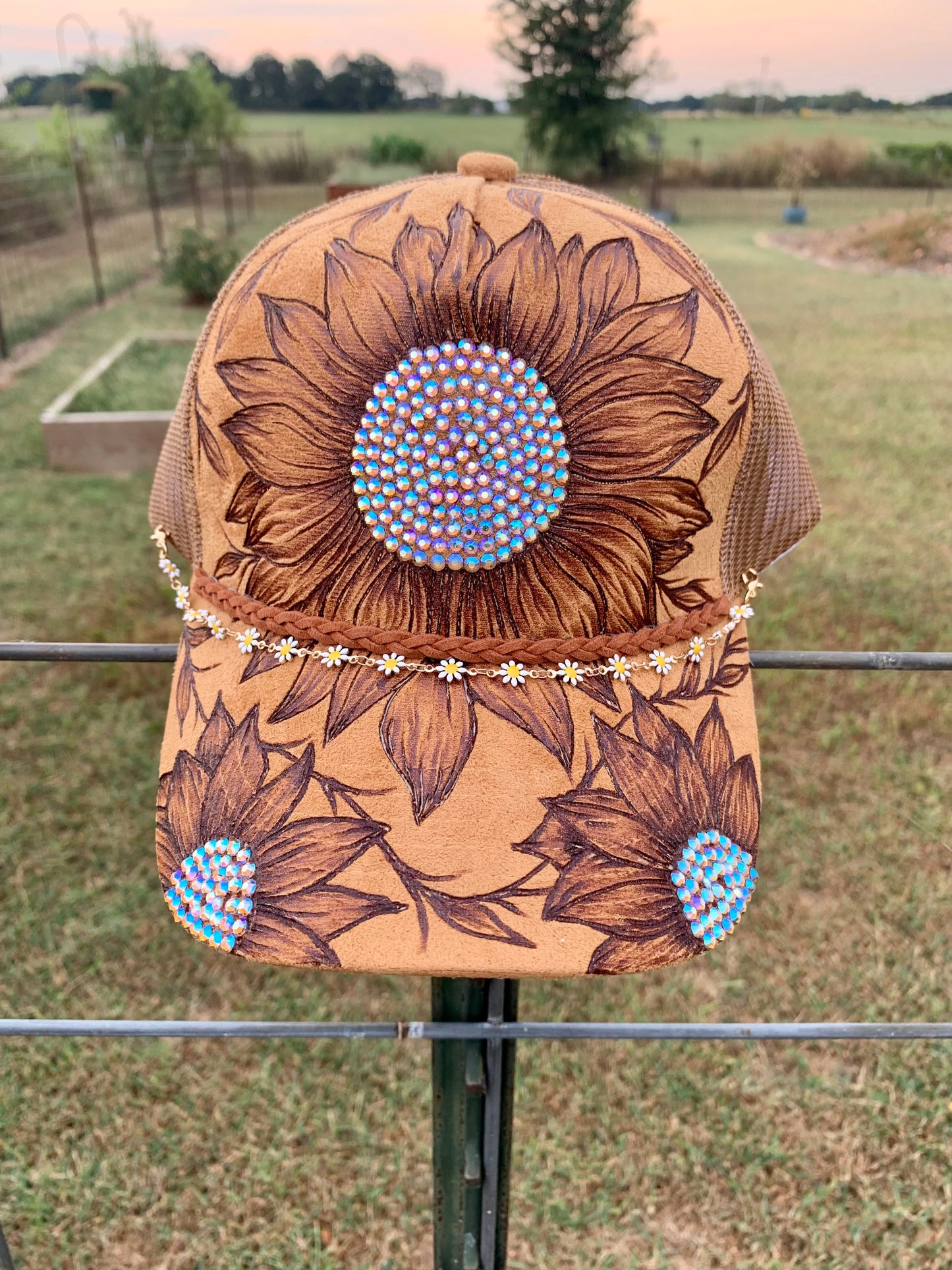 Hand Burned Two-Toned Vegan Suede Trucker Hat