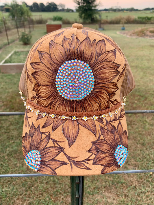 Hand Burned Two-Toned Vegan Suede Trucker Hat
