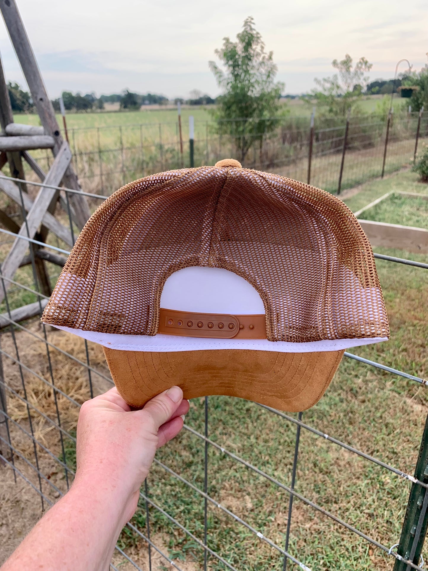 Hand Burned Two-Toned Vegan Suede Trucker Hat