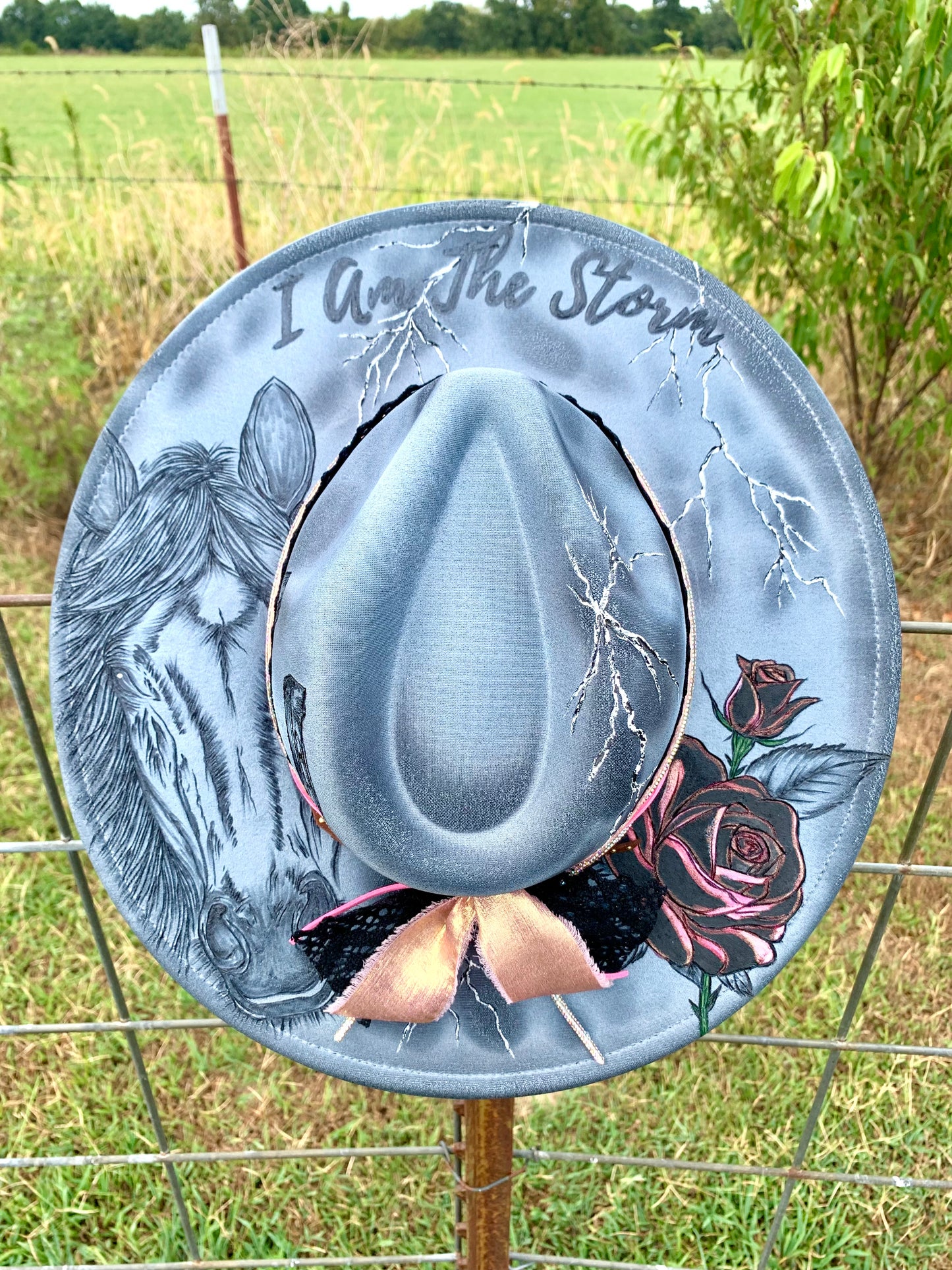 Hand Burned/Hand Painted Rancher Hat "I Am The Storm" Design