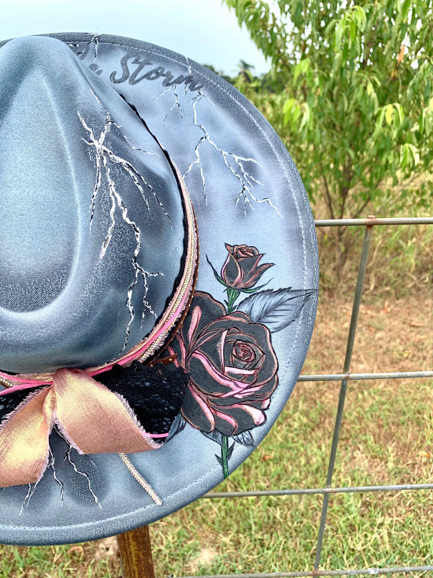 Hand Burned/Hand Painted Rancher Hat "I Am The Storm" Design
