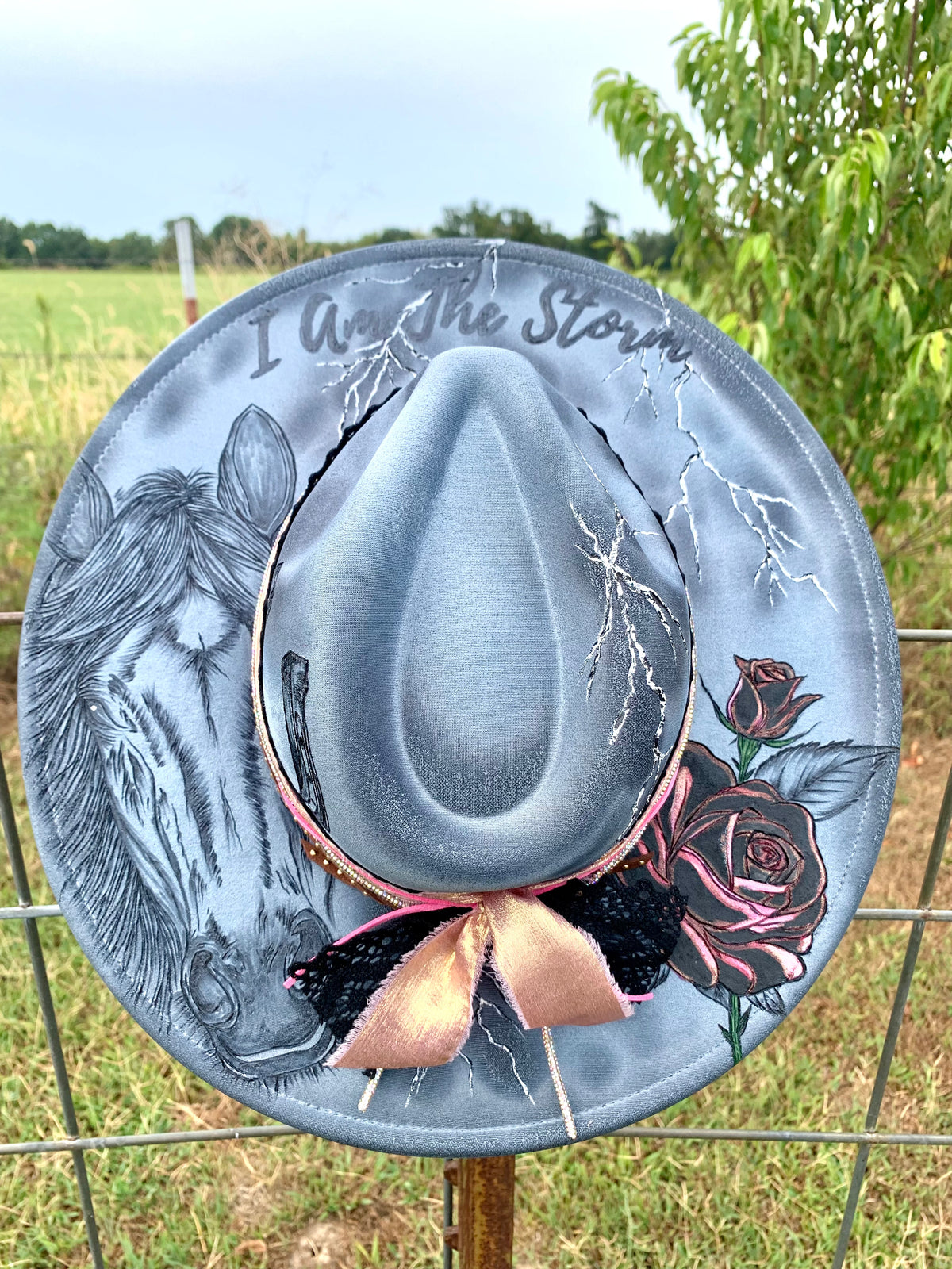 Hand Burned/Hand Painted Rancher Hat "I Am The Storm" Design
