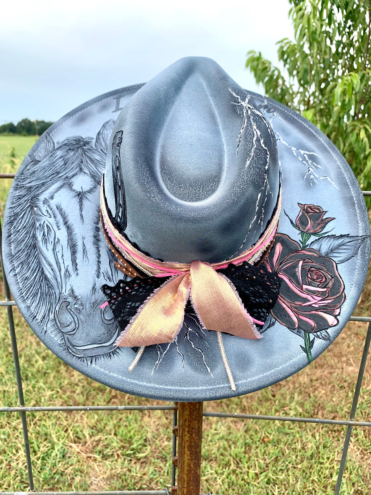 Hand Burned/Hand Painted Rancher Hat "I Am The Storm" Design