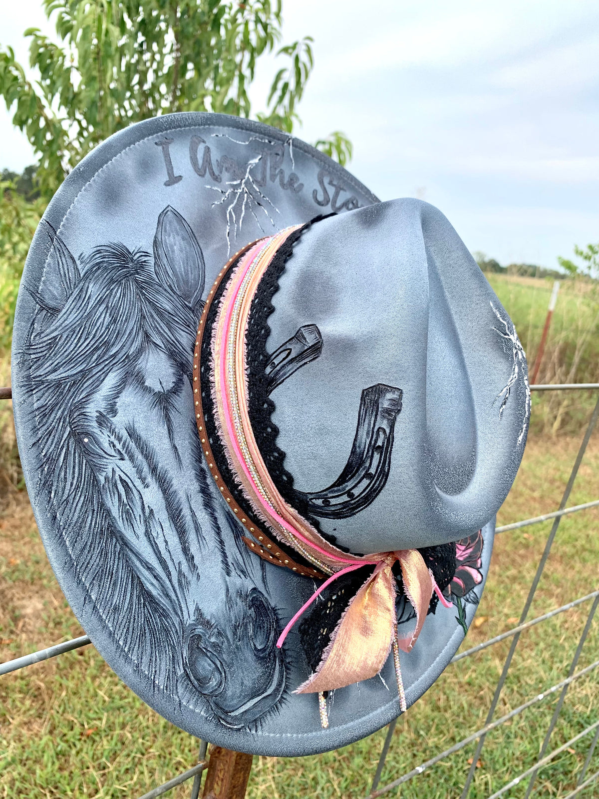 Hand Burned/Hand Painted Rancher Hat "I Am The Storm" Design