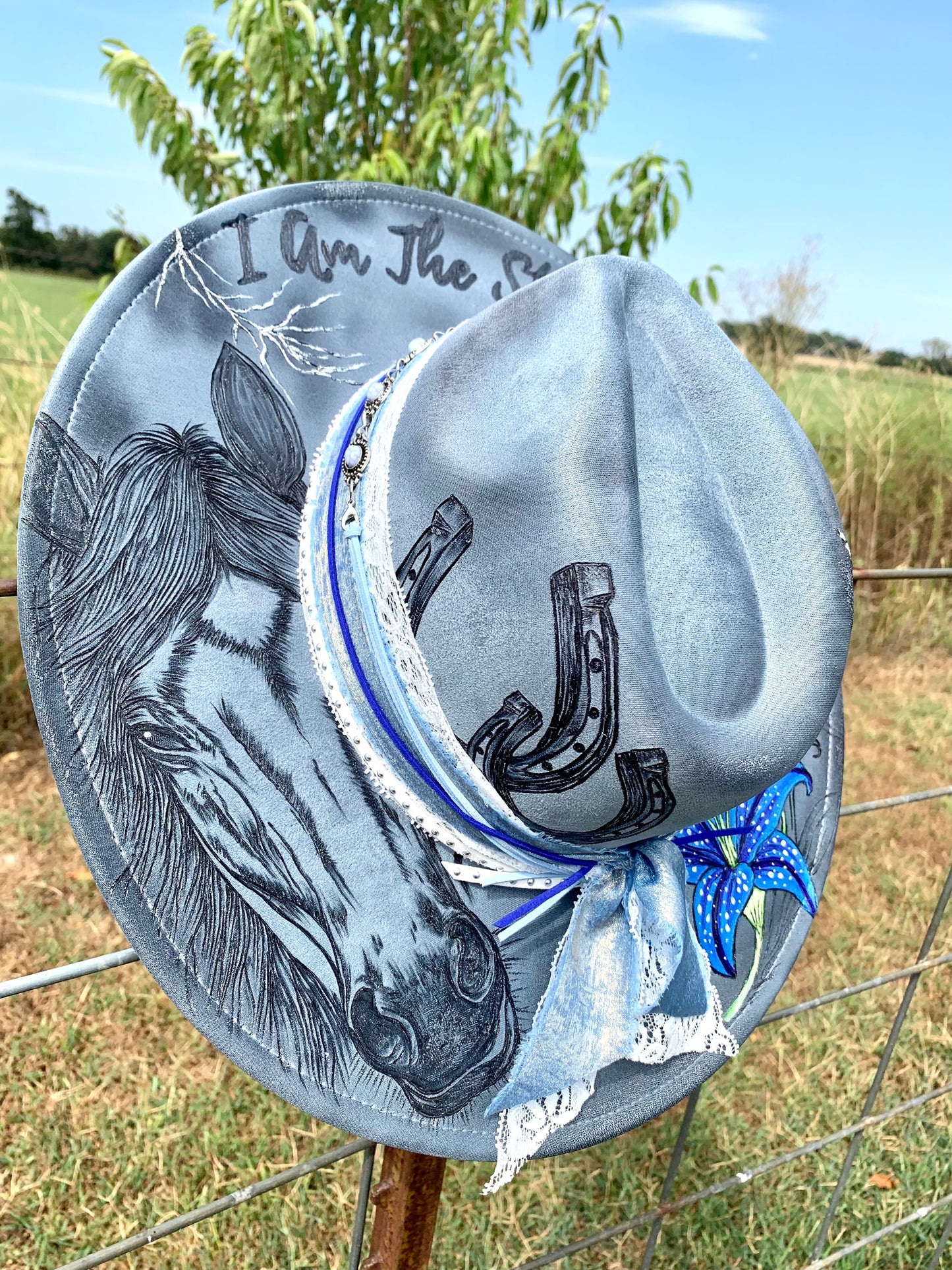 Hand Burned Rancher Hat "I Am The Storm" Design