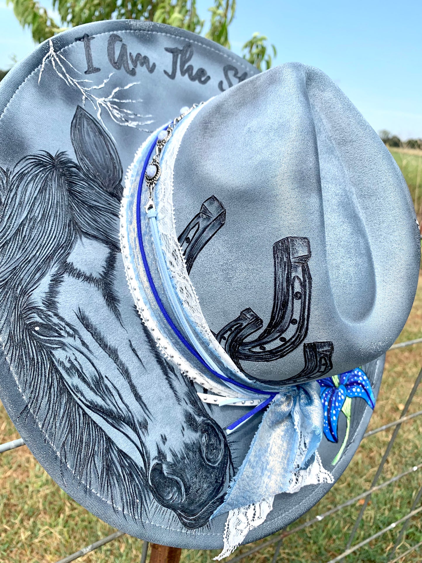 Hand Burned Rancher Hat "I Am The Storm" Design