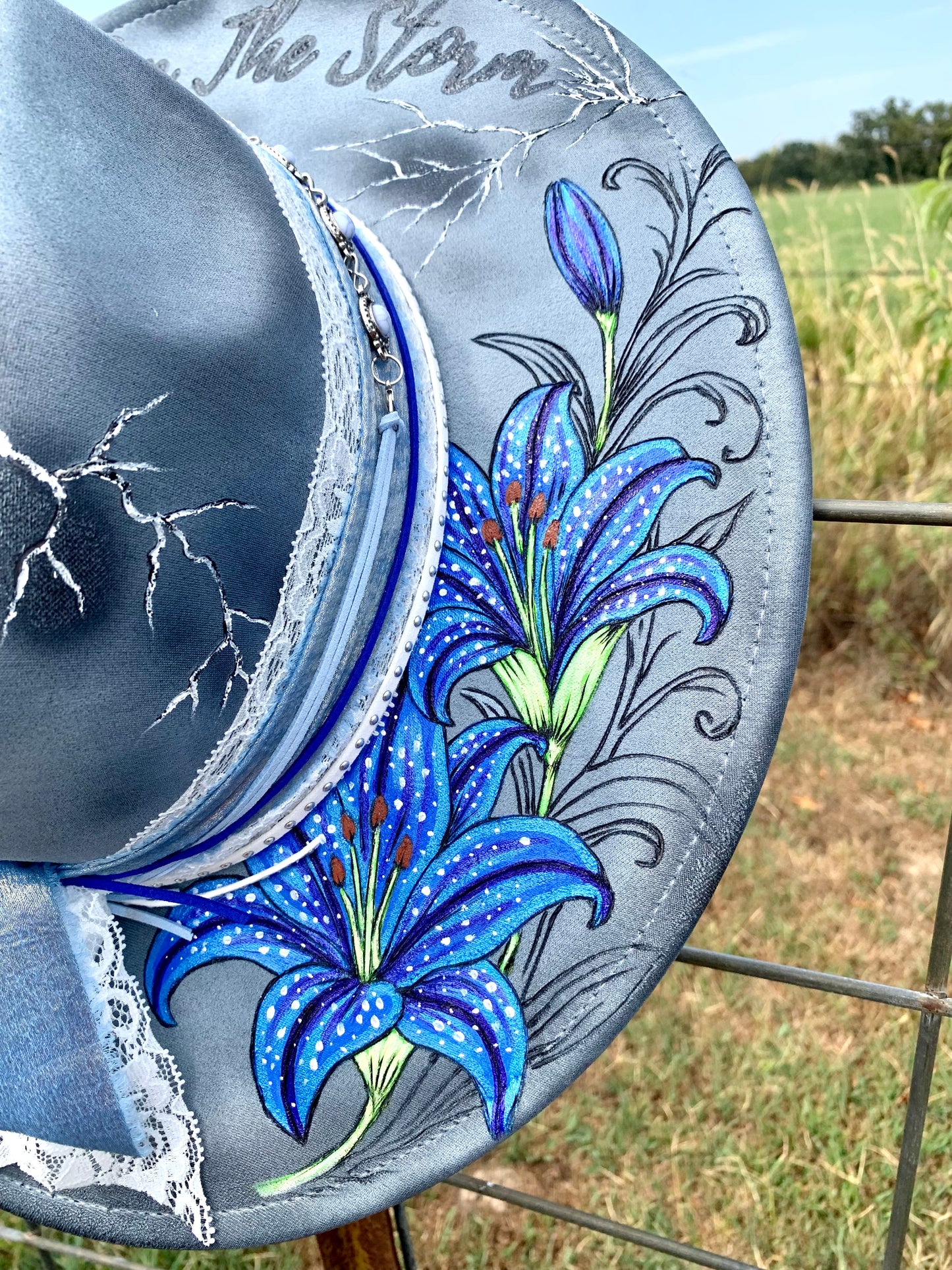 Hand Burned Rancher Hat "I Am The Storm" Design