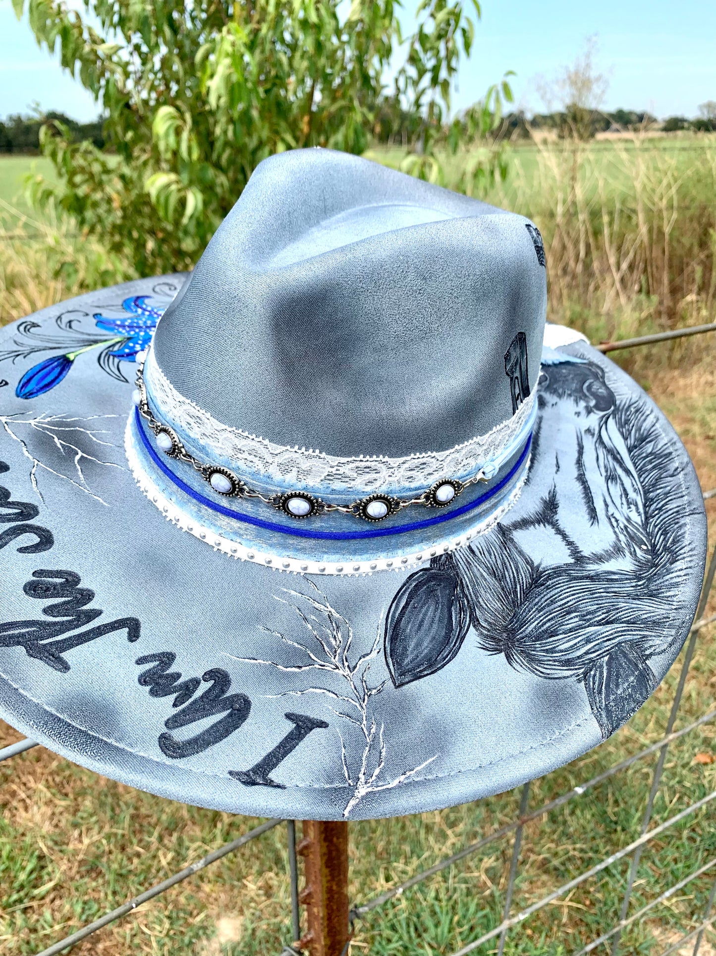 Hand Burned Rancher Hat "I Am The Storm" Design