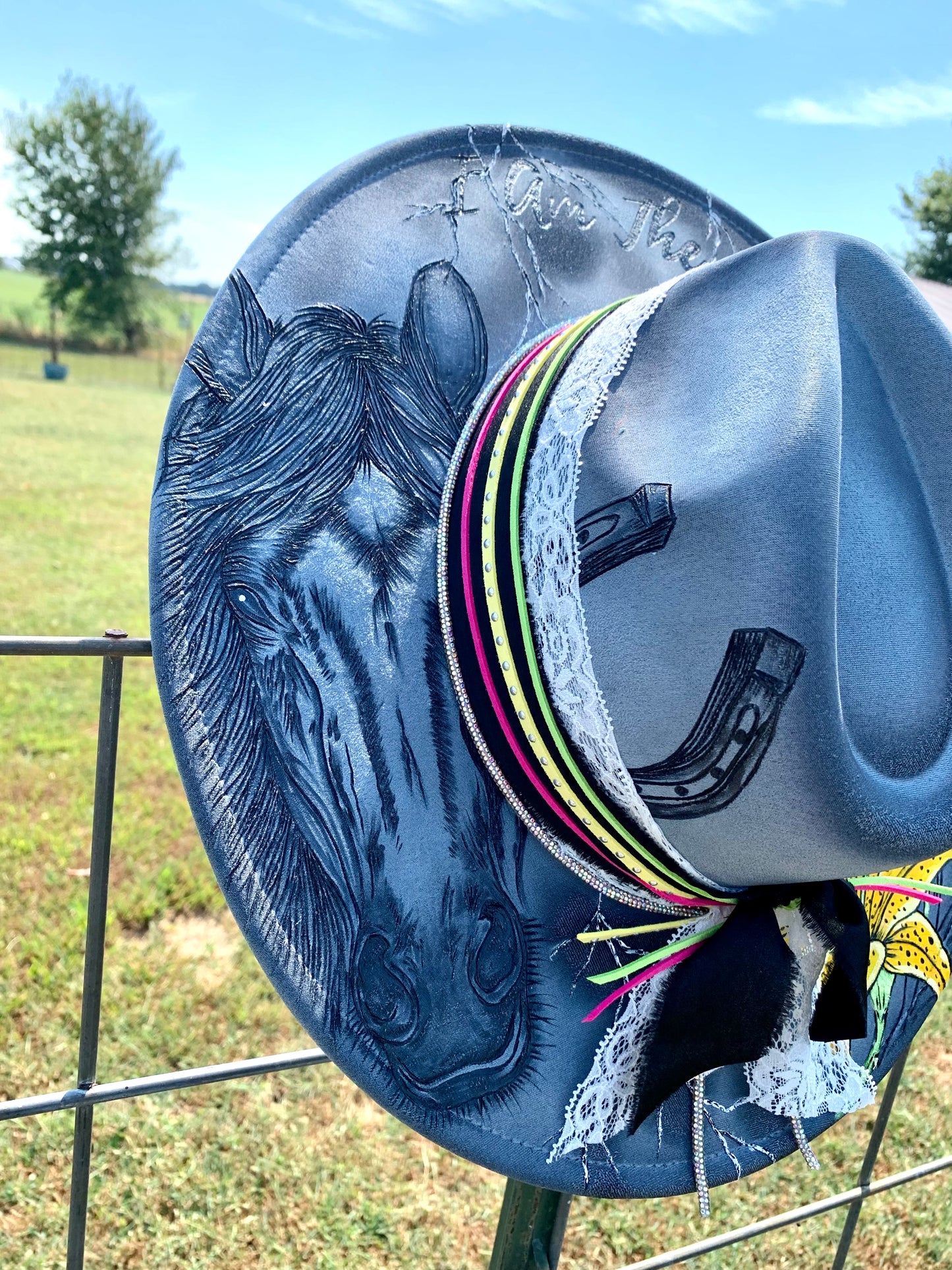 Hand Burned Rancher Hat "I Am The Storm" Design