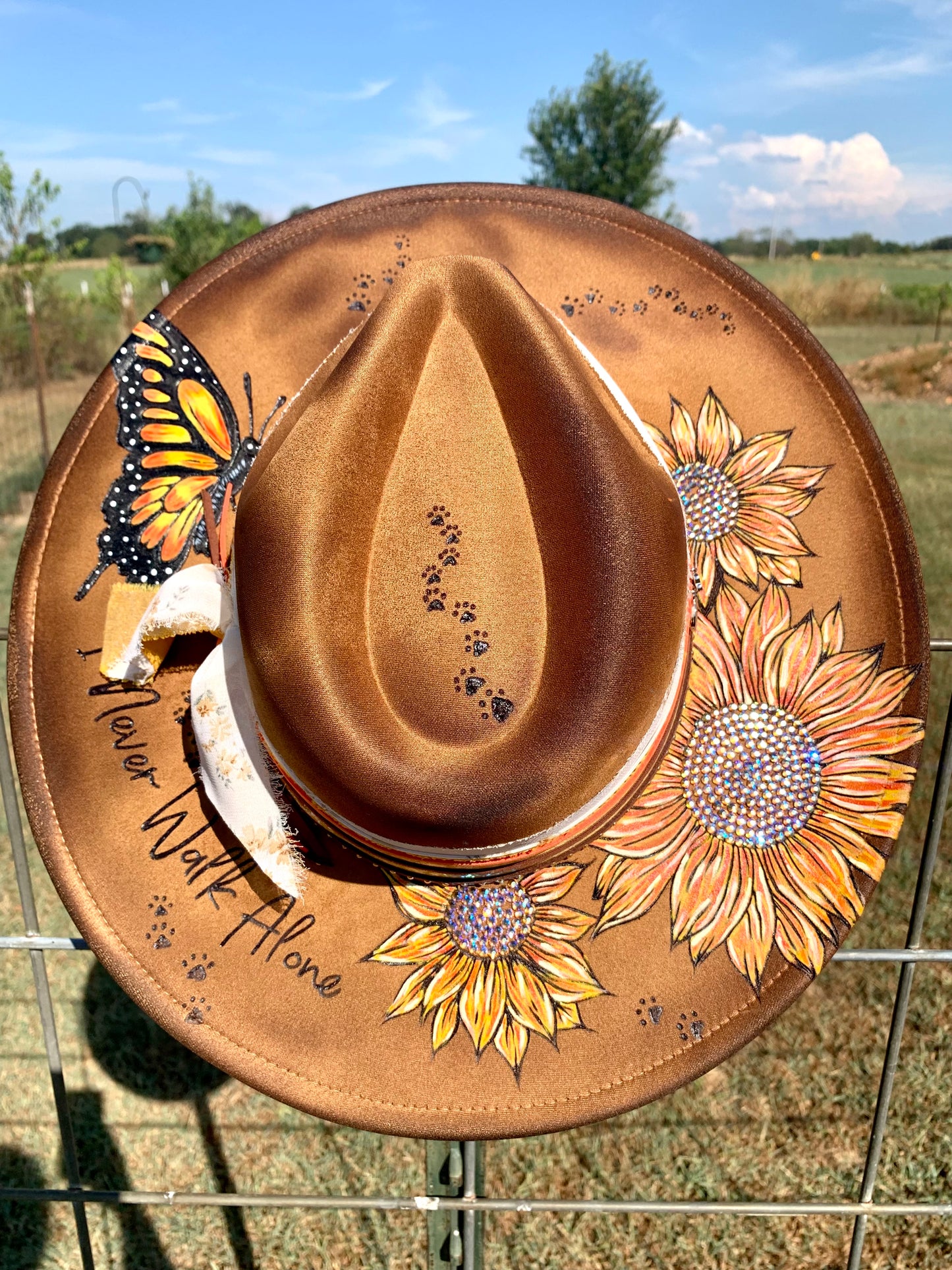 Hand Burned/Hand Painted Rancher Hat "I Never Walk Alone" Design