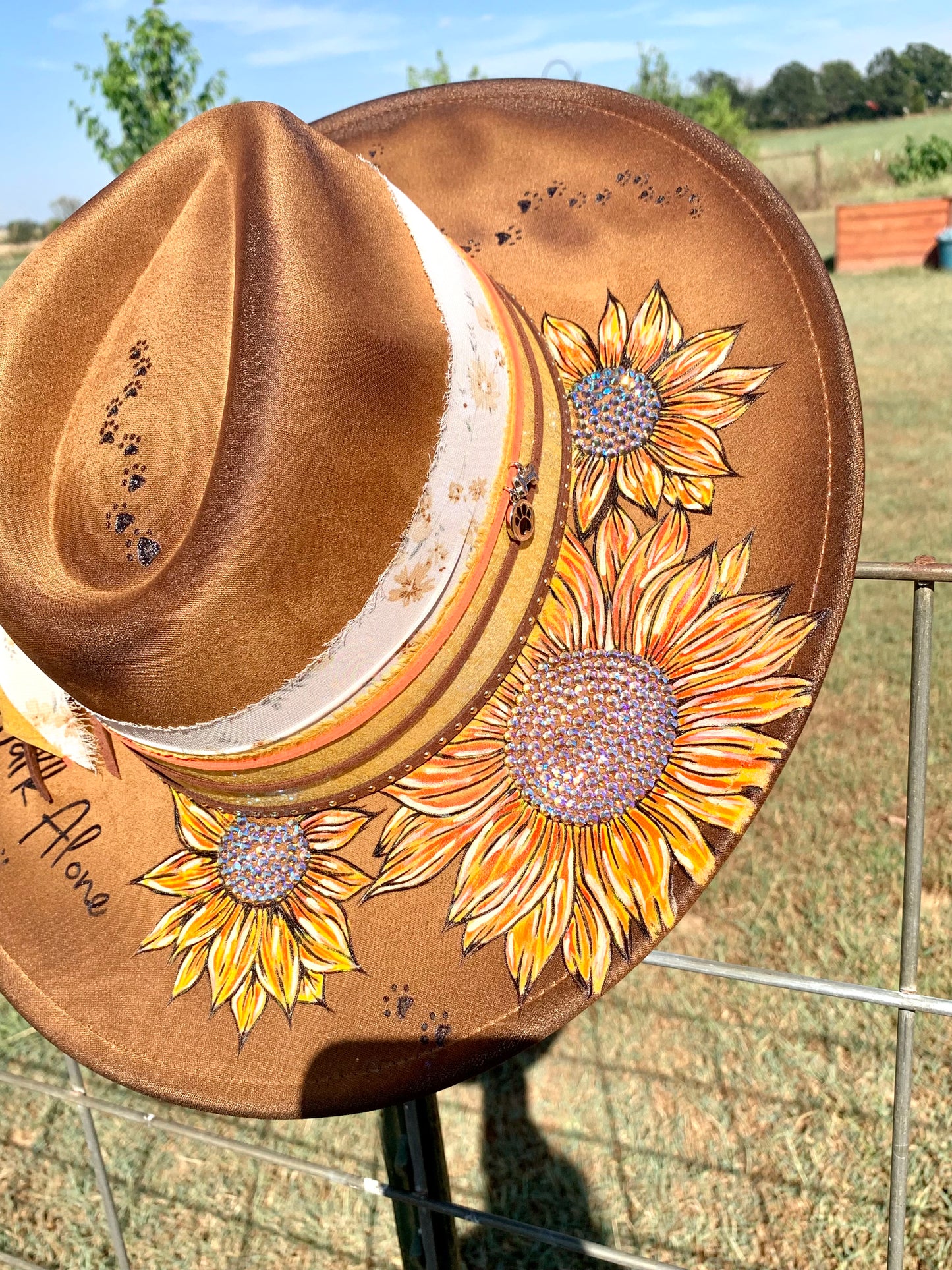 Hand Burned/Hand Painted Rancher Hat "I Never Walk Alone" Design