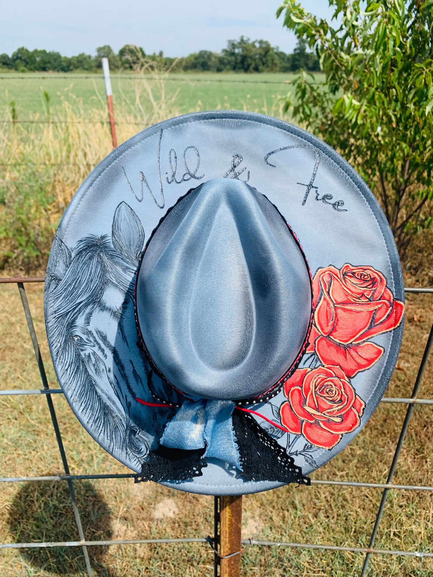 Hand Burned Rancher Hat "Wild & Free" Design