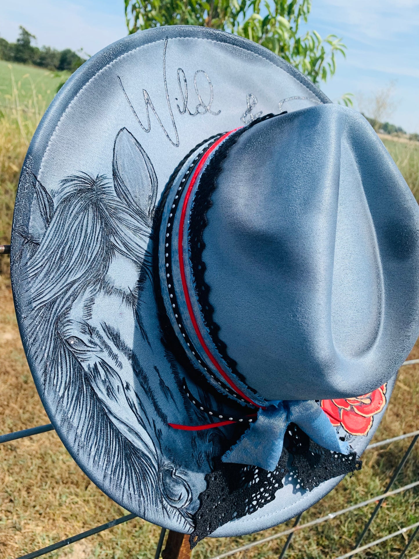 Hand Burned Rancher Hat "Wild & Free" Design