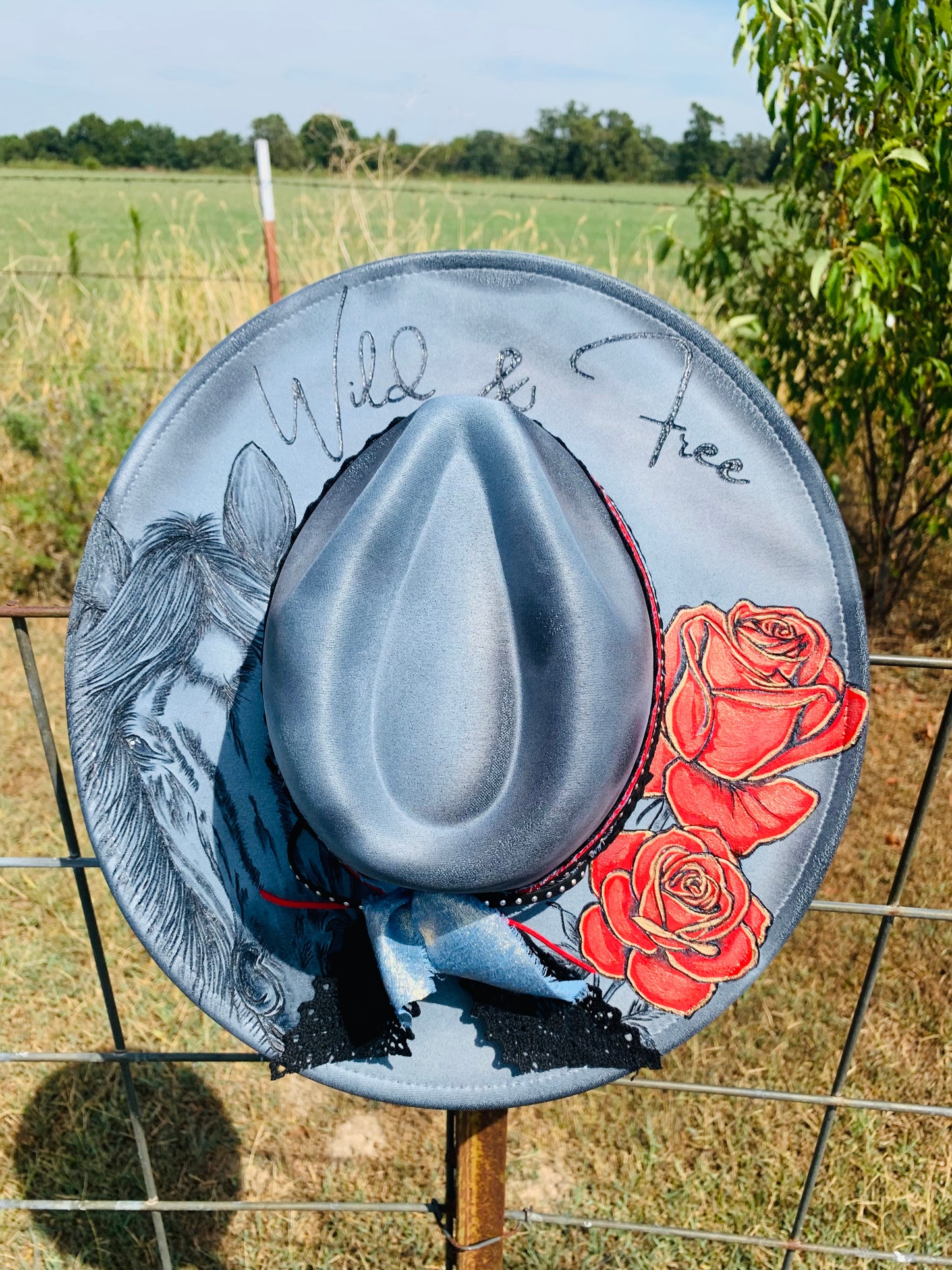 Hand Burned Rancher Hat "Wild & Free" Design