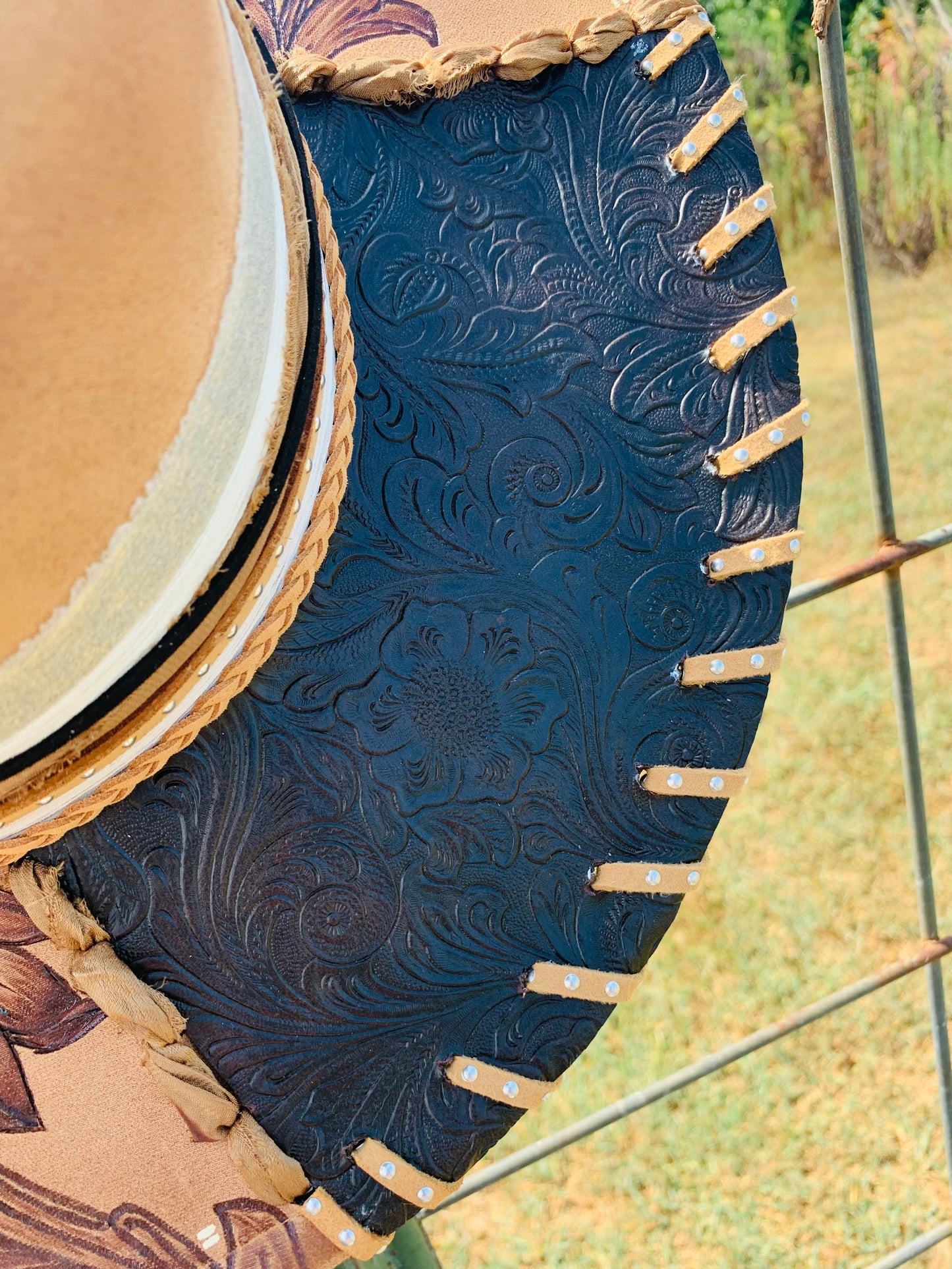 Hand Burned Rancher Hat "Tooled Sunflower" Design
