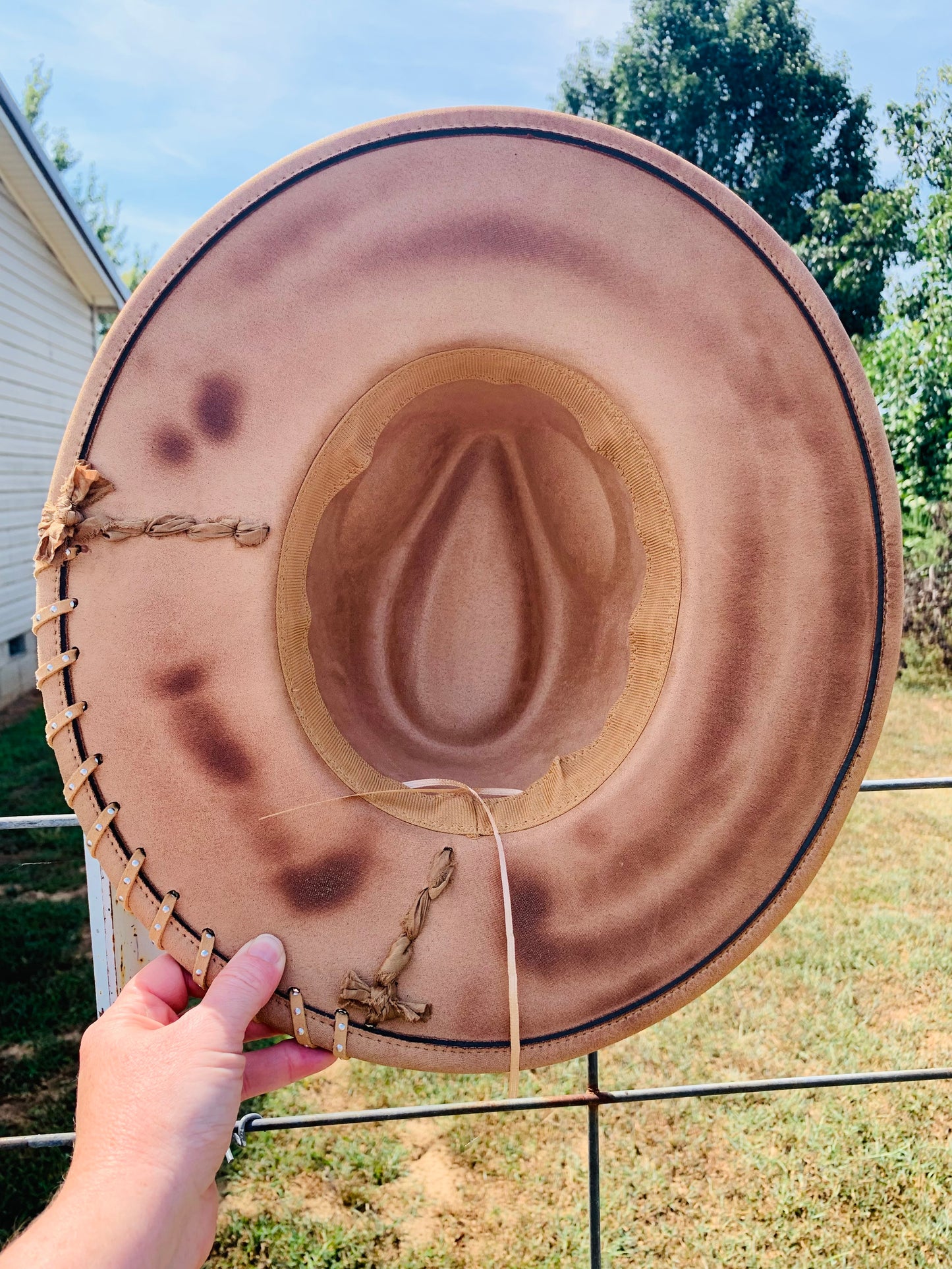 Hand Burned Rancher Hat "Tooled Sunflower" Design