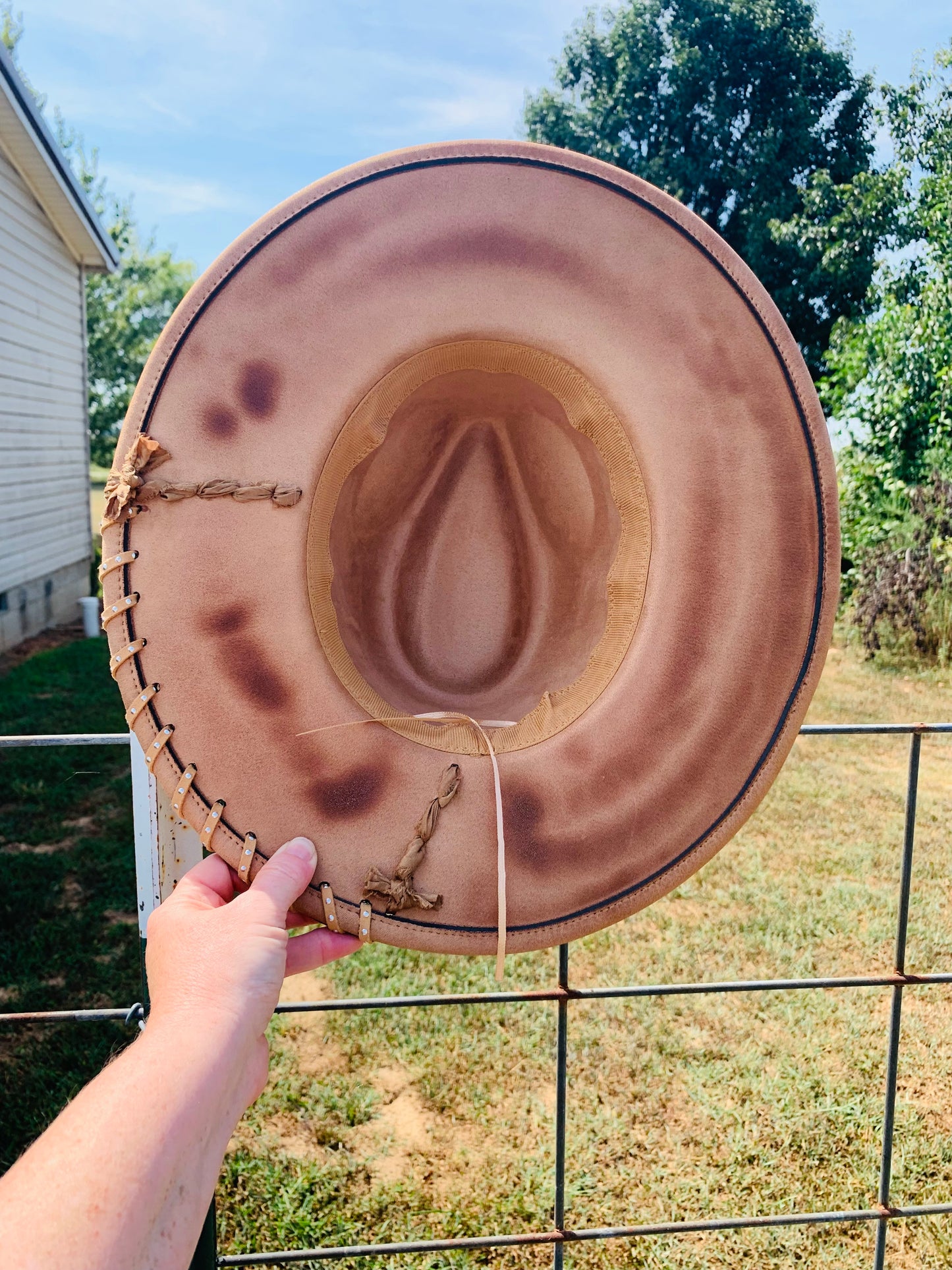Hand Burned Rancher Hat "Tooled Sunflower" Design